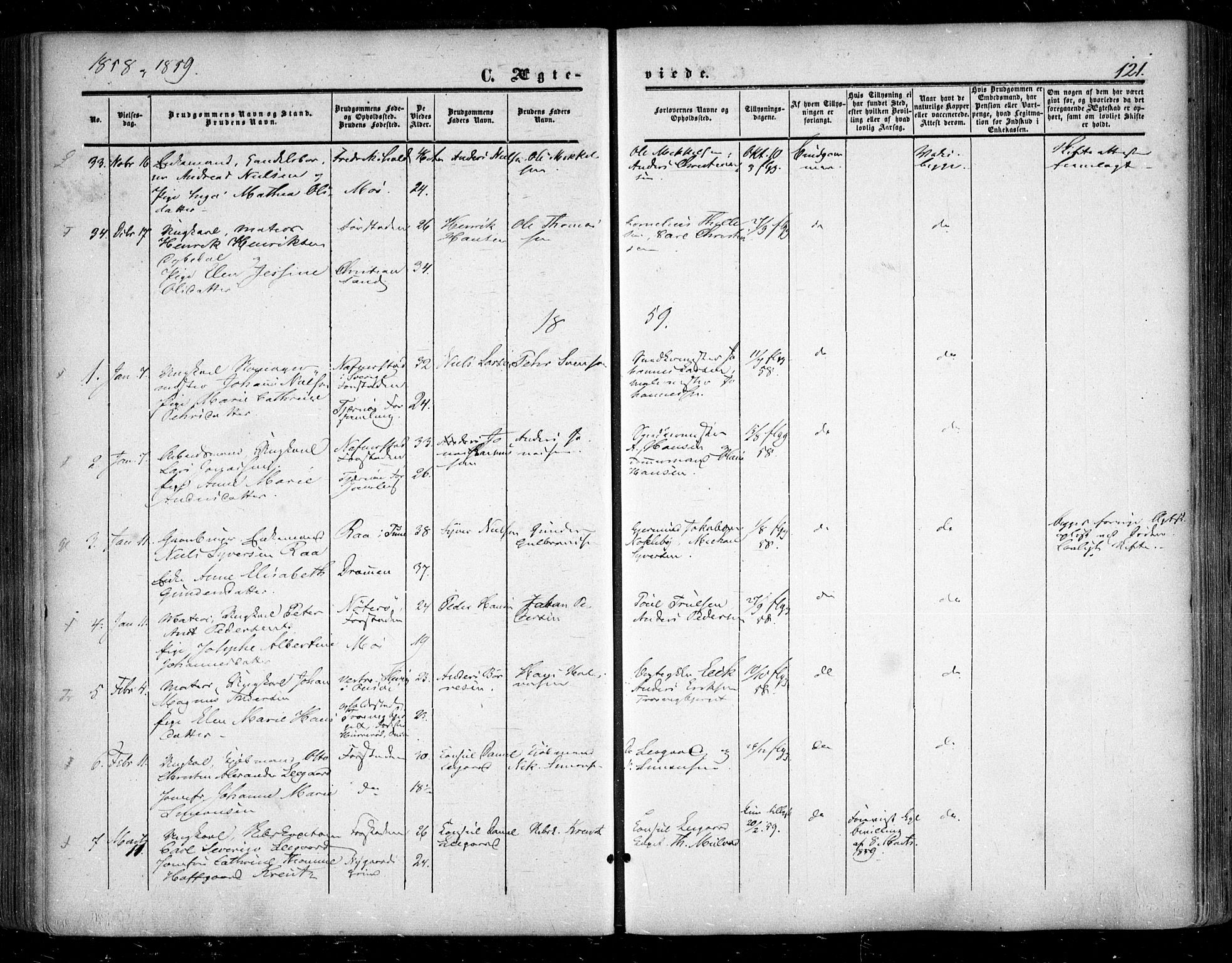 Glemmen prestekontor Kirkebøker, SAO/A-10908/F/Fa/L0007: Parish register (official) no. 7, 1853-1862, p. 121