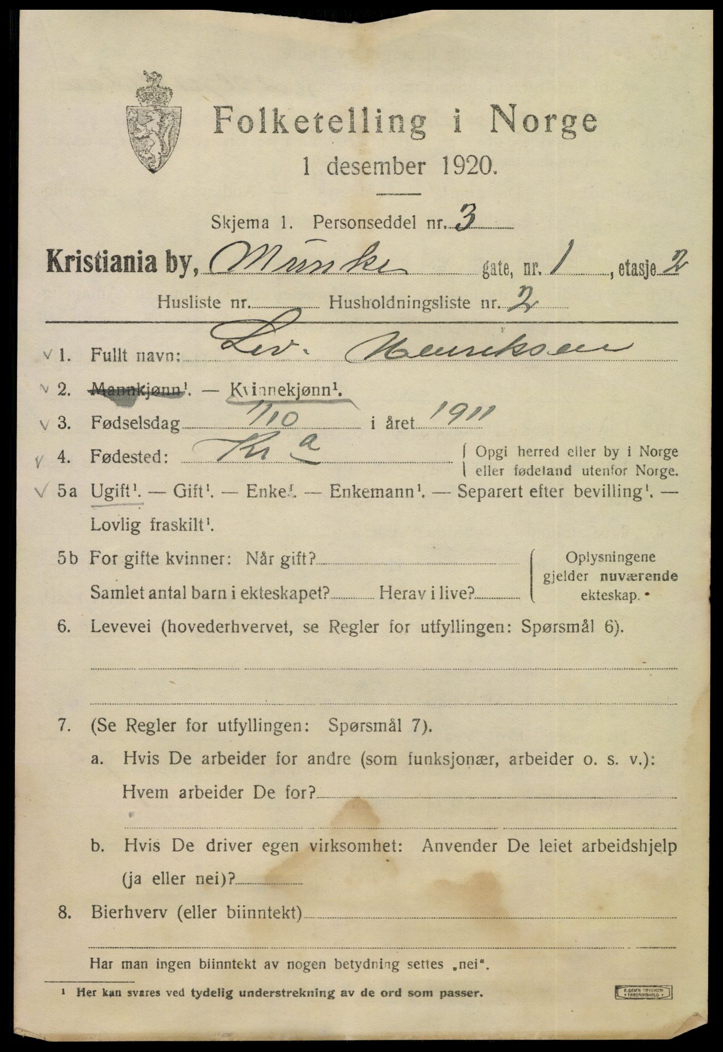 SAO, 1920 census for Kristiania, 1920, p. 404641