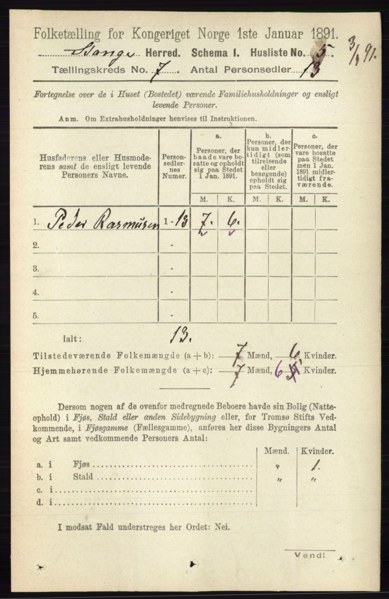 RA, 1891 census for 0417 Stange, 1891, p. 4681