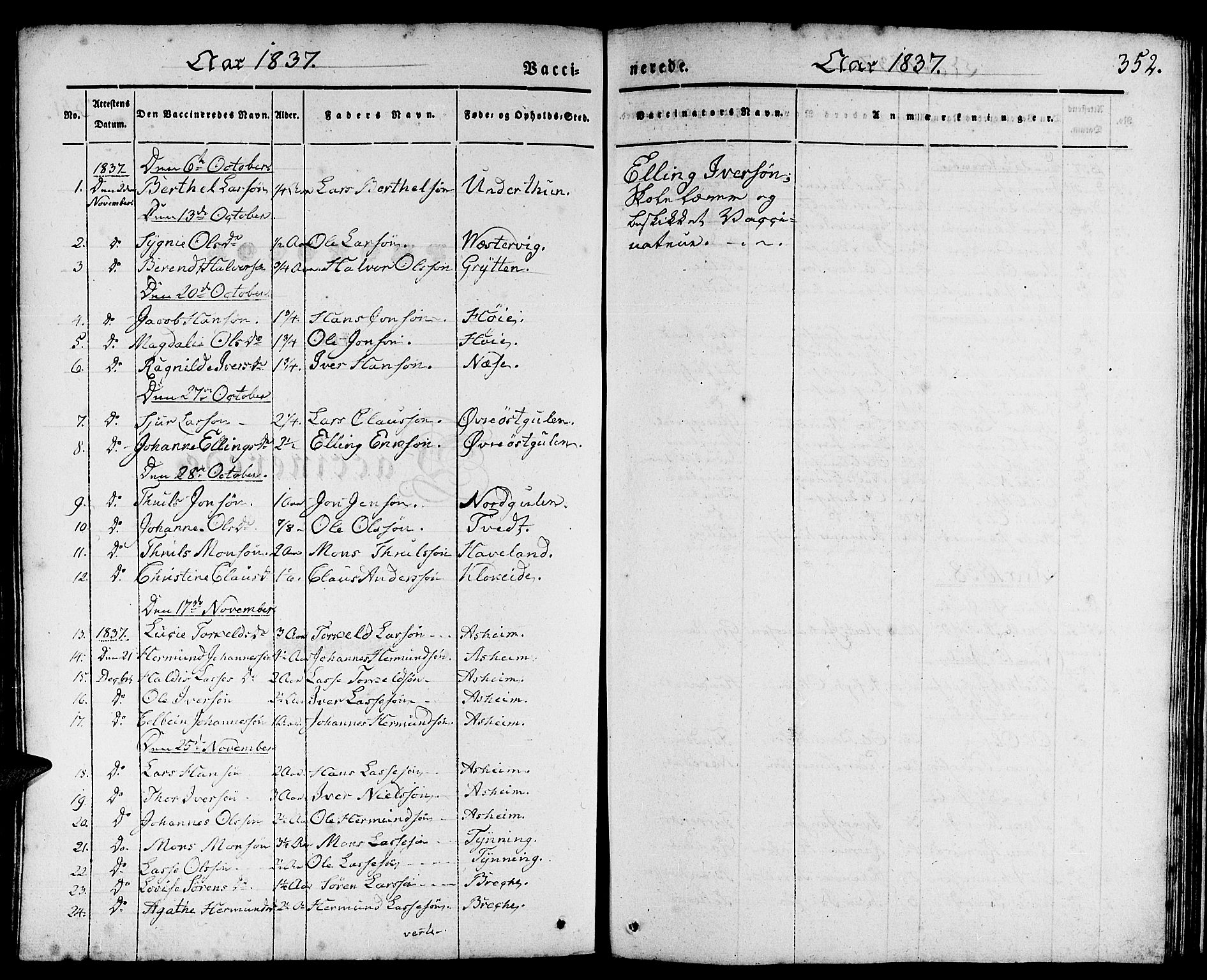 Gulen sokneprestembete, SAB/A-80201/H/Haa/Haaa/L0020: Parish register (official) no. A 20, 1837-1847, p. 352