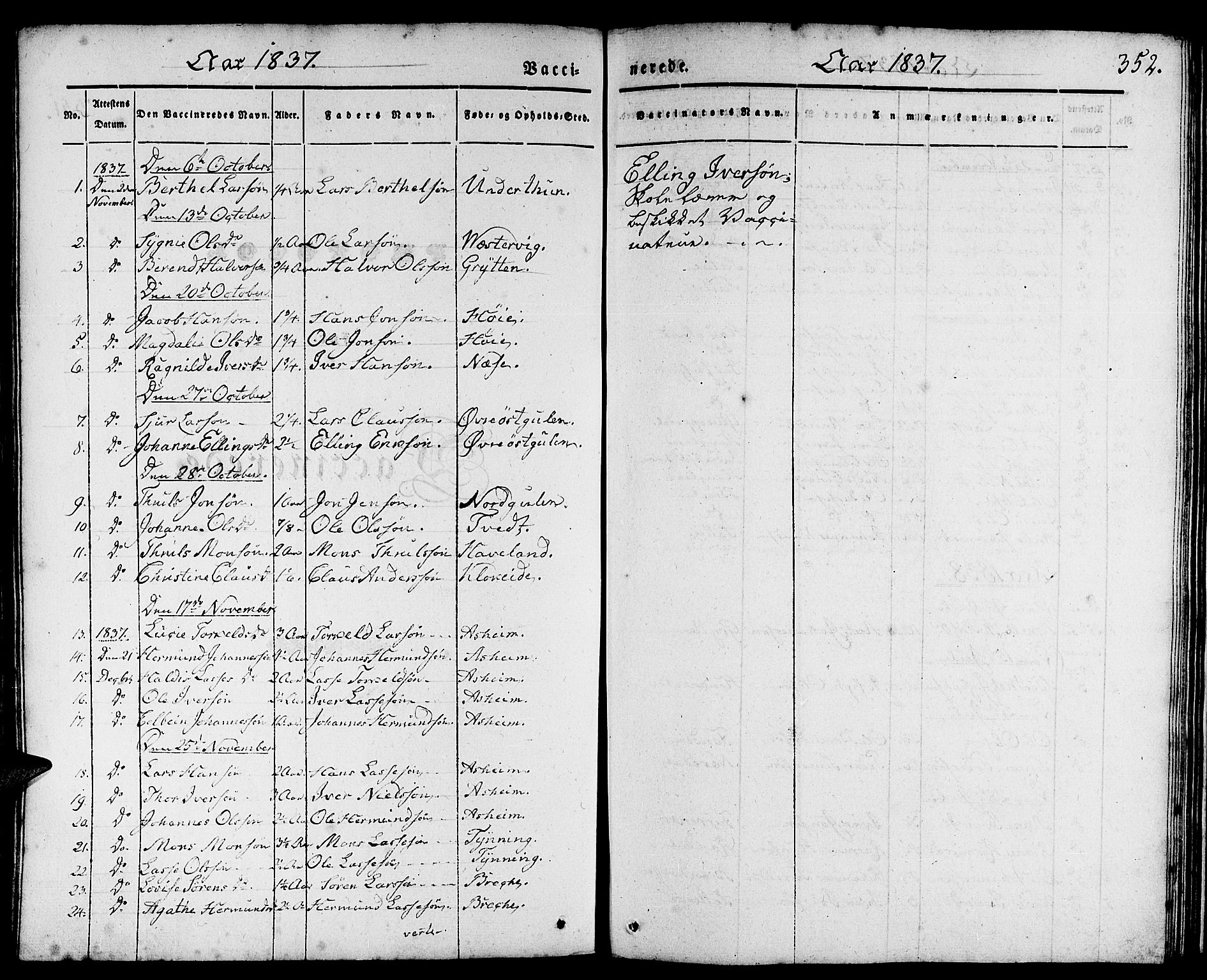 Gulen sokneprestembete, AV/SAB-A-80201/H/Haa/Haaa/L0020: Parish register (official) no. A 20, 1837-1847, p. 352