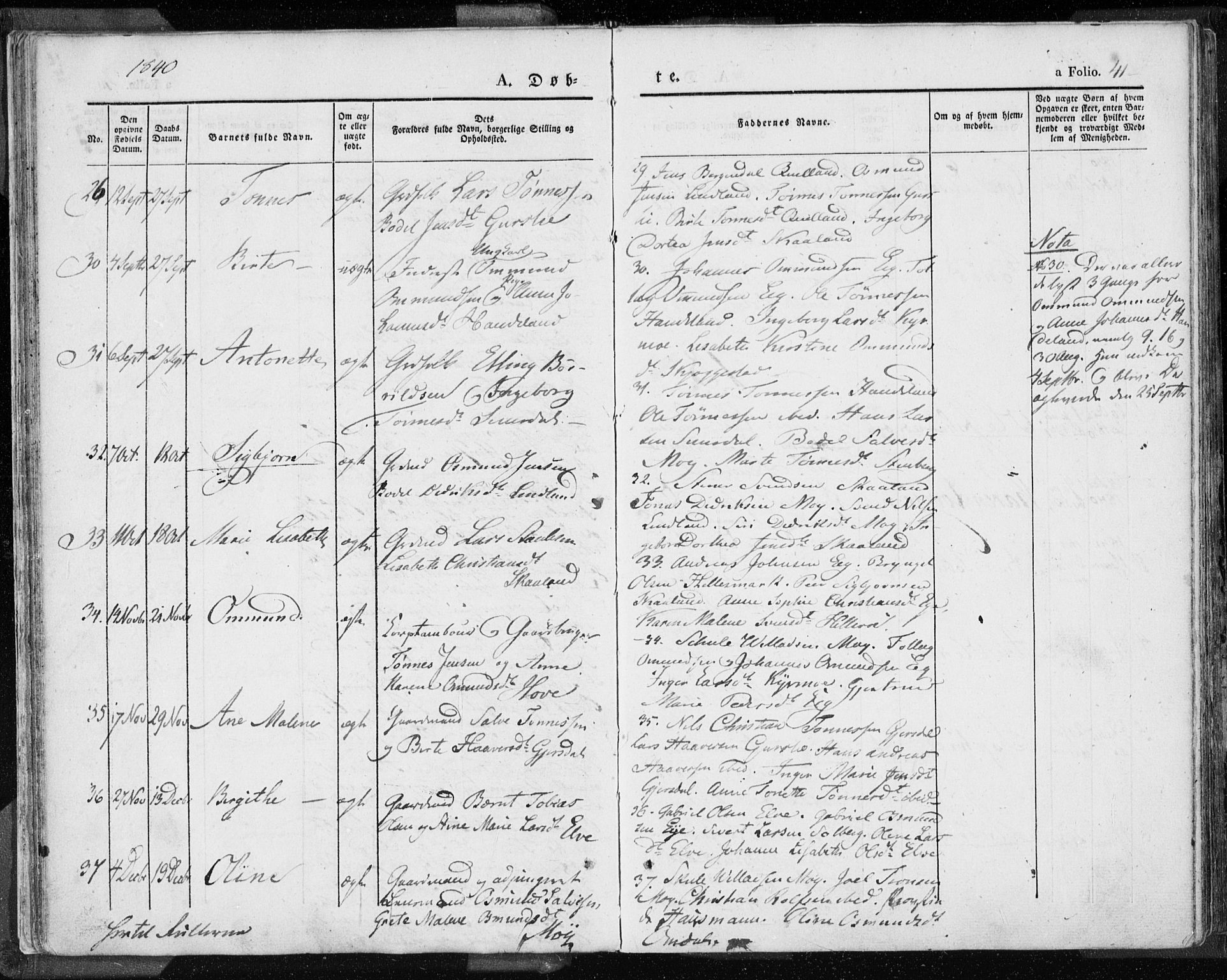 Lund sokneprestkontor, SAST/A-101809/S06/L0007: Parish register (official) no. A 7.1, 1833-1854, p. 41