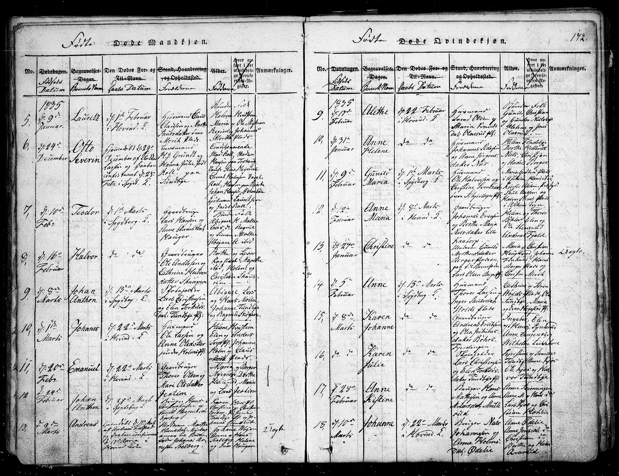 Spydeberg prestekontor Kirkebøker, AV/SAO-A-10924/G/Ga/L0001: Parish register (copy) no. I 1, 1814-1868, p. 172