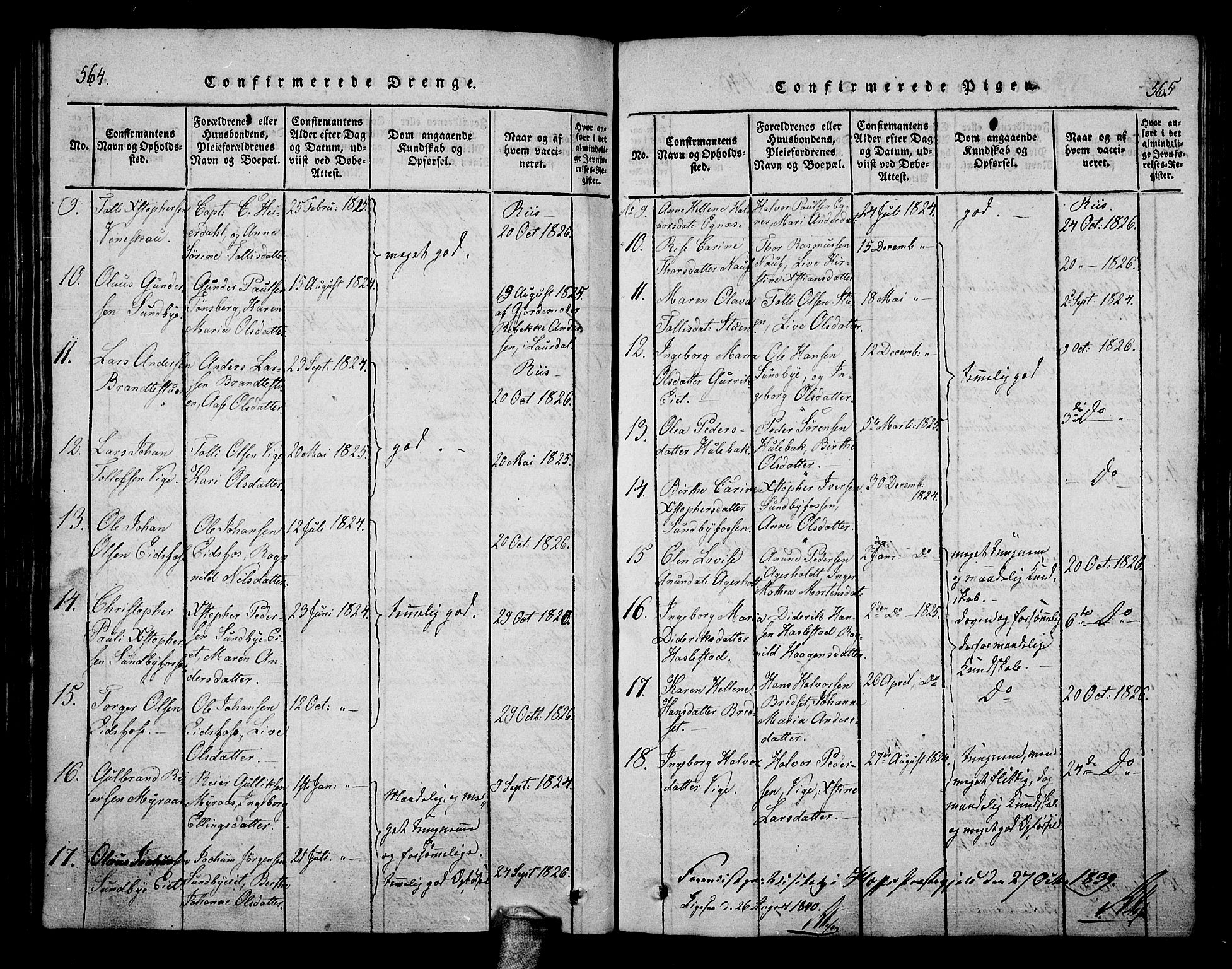 Hof kirkebøker, SAKO/A-64/F/Fa/L0004: Parish register (official) no. I 4, 1814-1843, p. 564-565