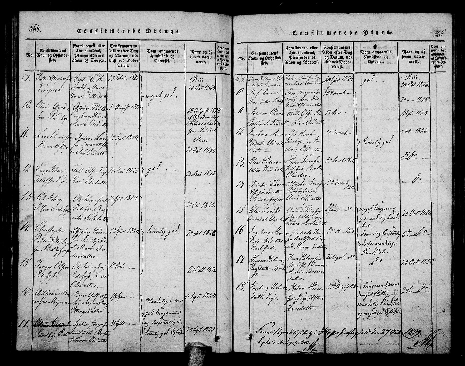 Hof kirkebøker, AV/SAKO-A-64/F/Fa/L0004: Parish register (official) no. I 4, 1814-1843, p. 564-565