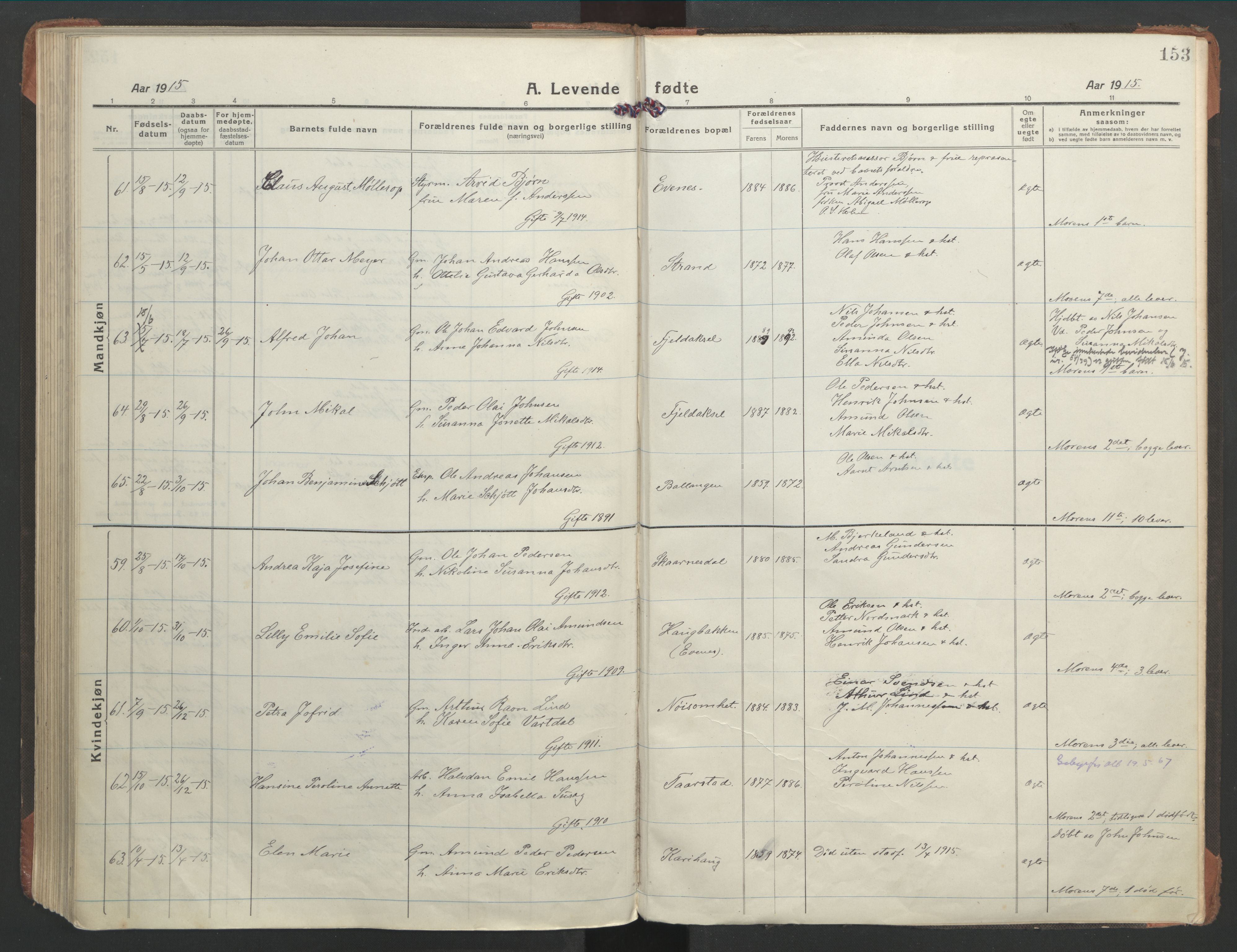 Ministerialprotokoller, klokkerbøker og fødselsregistre - Nordland, AV/SAT-A-1459/863/L0900: Parish register (official) no. 863A12, 1906-1915, p. 153