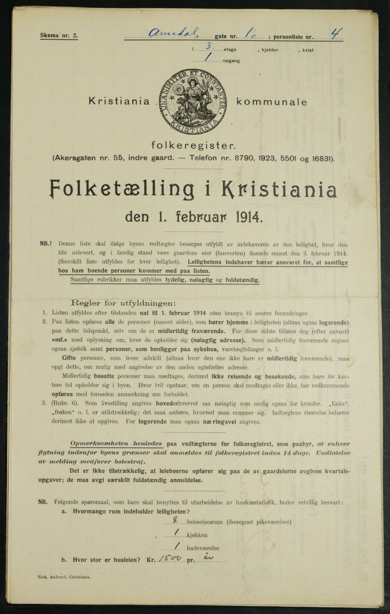 OBA, Municipal Census 1914 for Kristiania, 1914, p. 1989