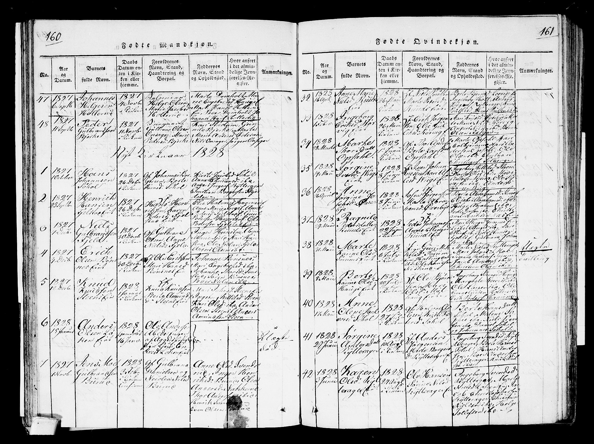 Hole kirkebøker, SAKO/A-228/F/Fa/L0004: Parish register (official) no. I 4, 1814-1833, p. 160-161