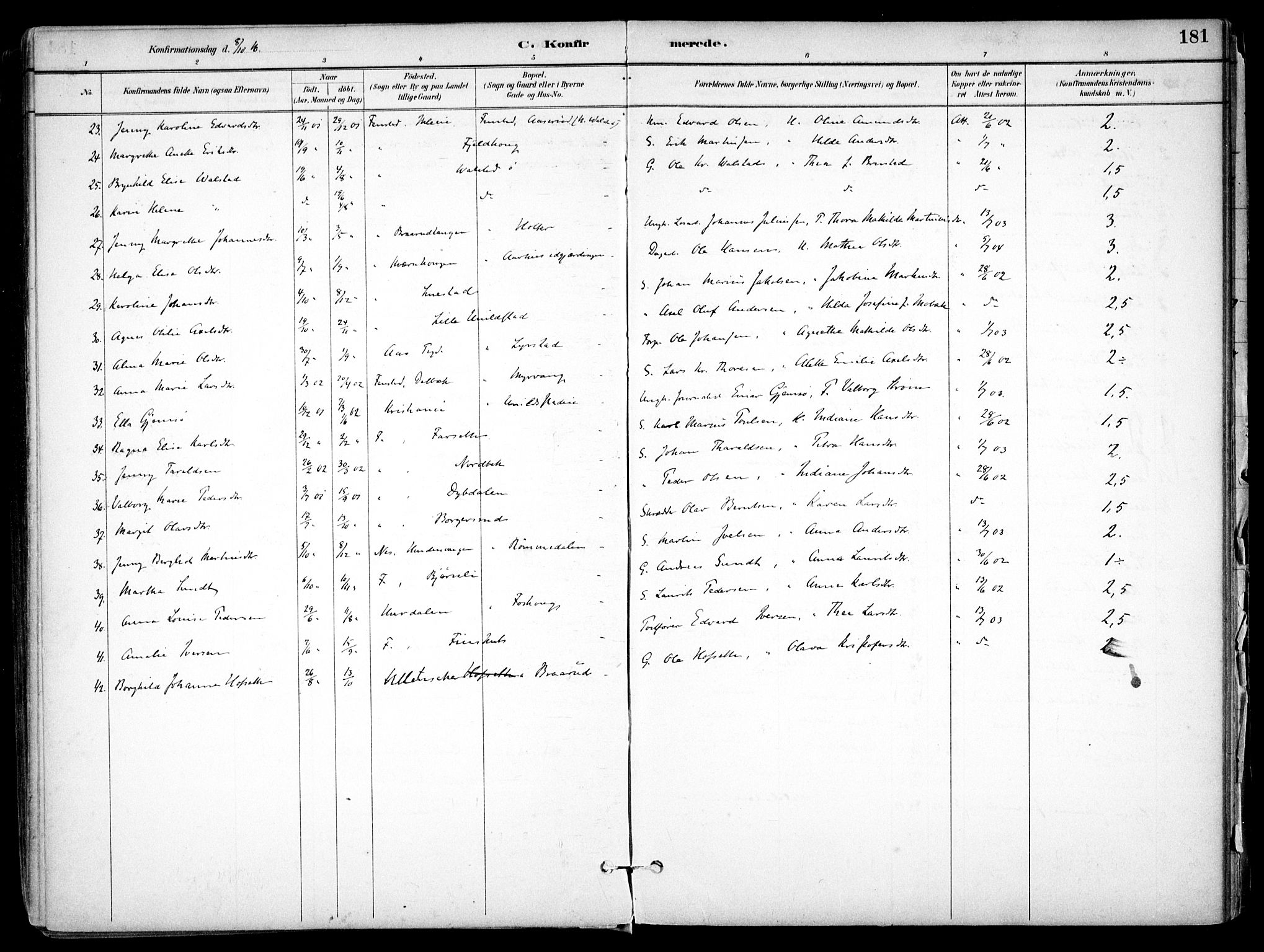 Nes prestekontor Kirkebøker, AV/SAO-A-10410/F/Fb/L0002: Parish register (official) no. II 2, 1883-1918, p. 181