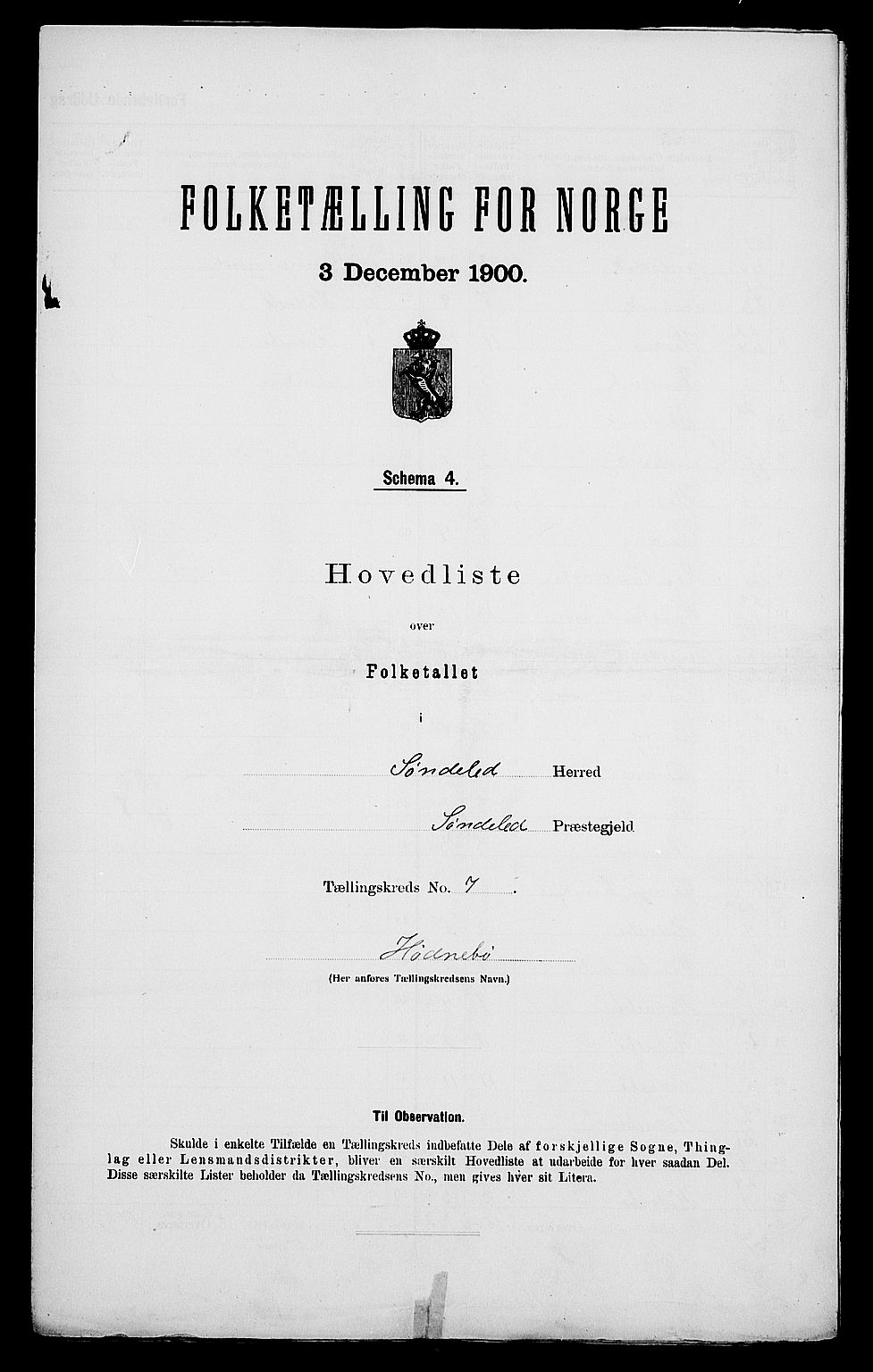 SAK, 1900 census for Søndeled, 1900, p. 44