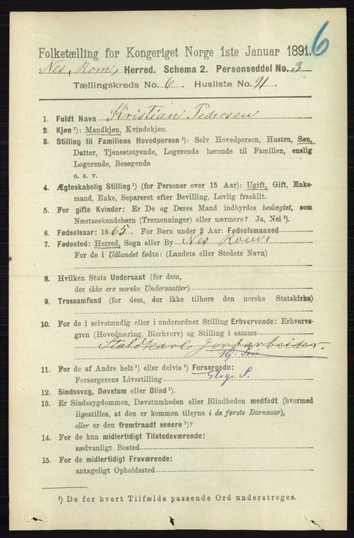 RA, 1891 census for 0236 Nes, 1891, p. 3937