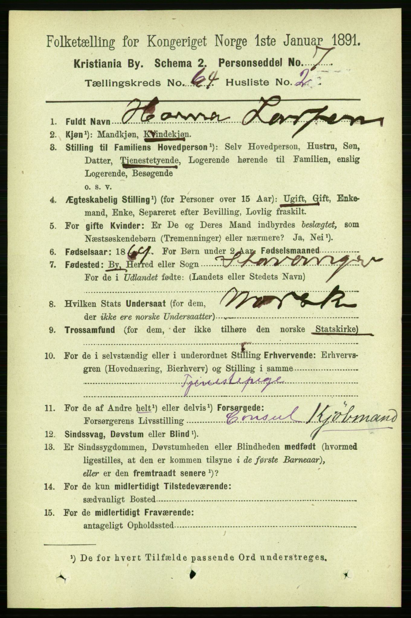 RA, 1891 census for 0301 Kristiania, 1891, p. 34413