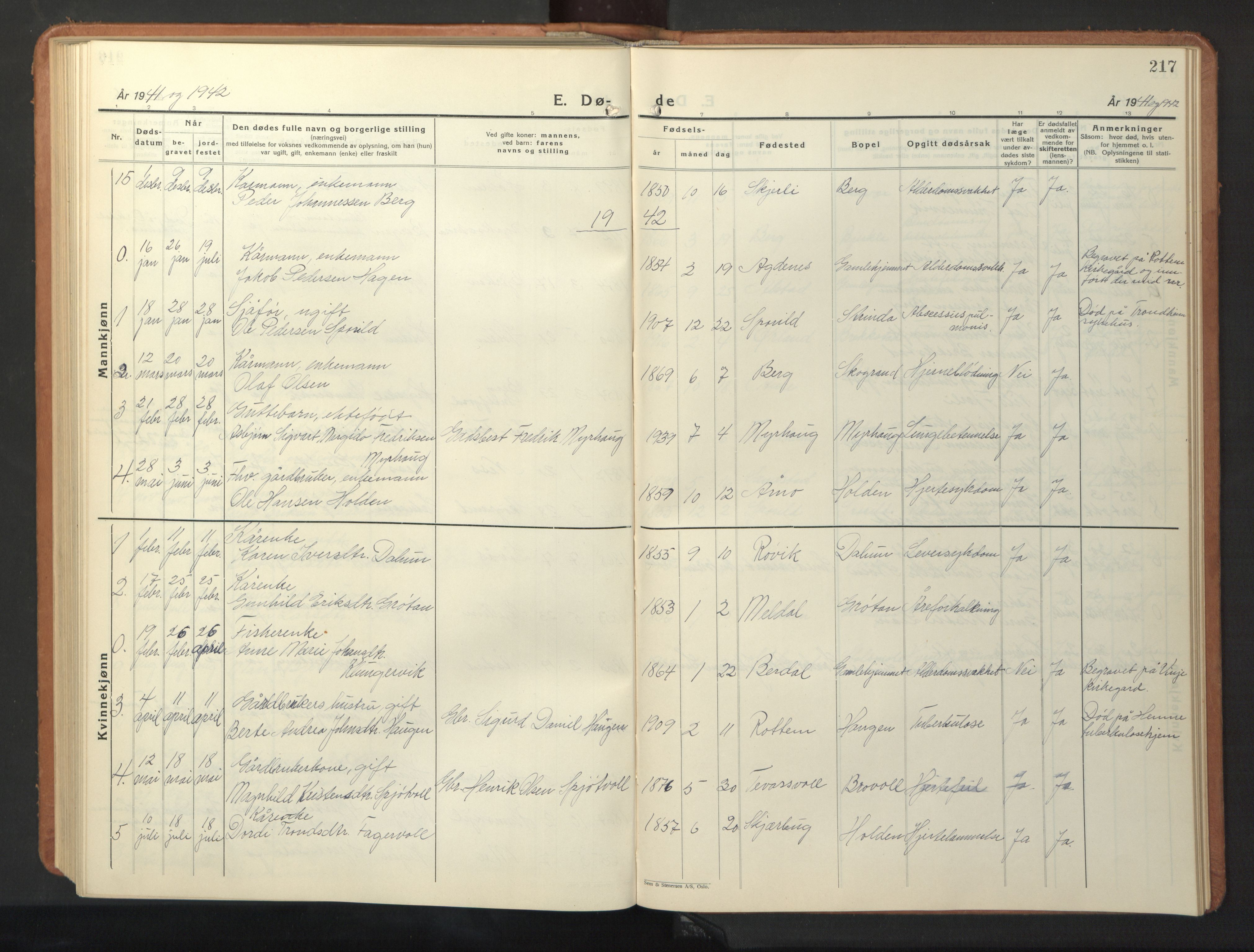 Ministerialprotokoller, klokkerbøker og fødselsregistre - Sør-Trøndelag, SAT/A-1456/630/L0508: Parish register (copy) no. 630C06, 1933-1950, p. 217
