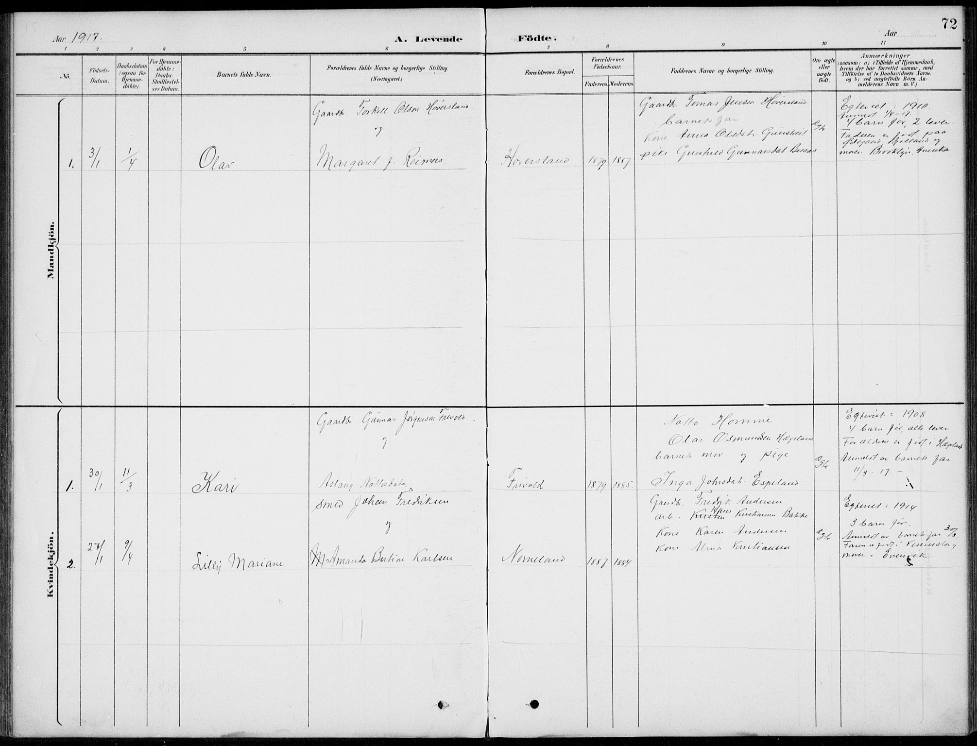 Vennesla sokneprestkontor, AV/SAK-1111-0045/Fb/Fba/L0003: Parish register (copy) no. B 3, 1890-1919, p. 72