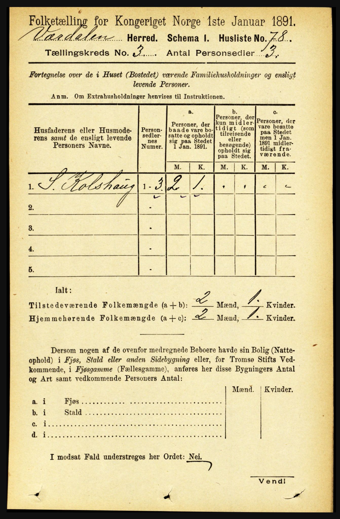 RA, 1891 census for 1721 Verdal, 1891, p. 1737