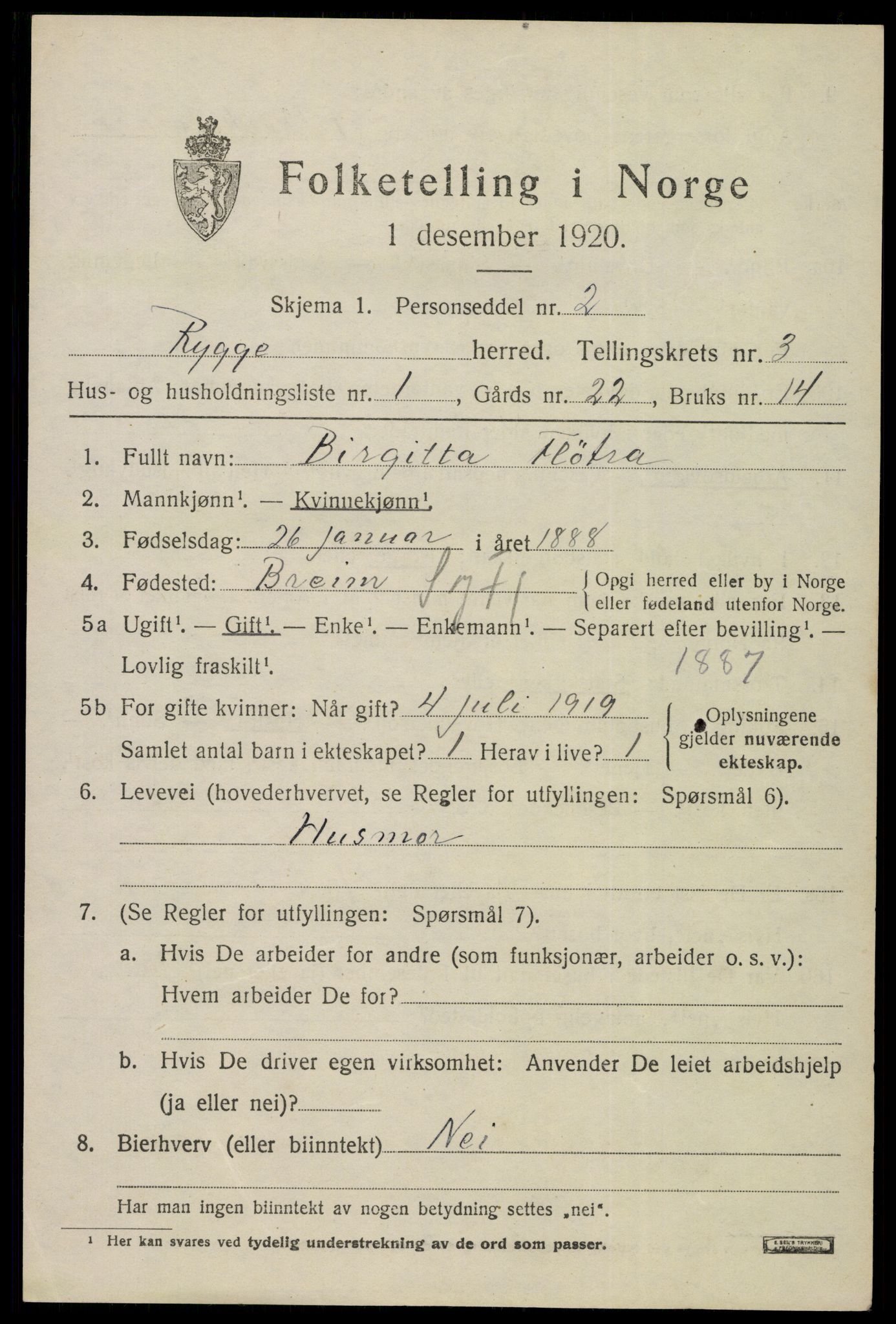 SAO, 1920 census for Rygge, 1920, p. 7797