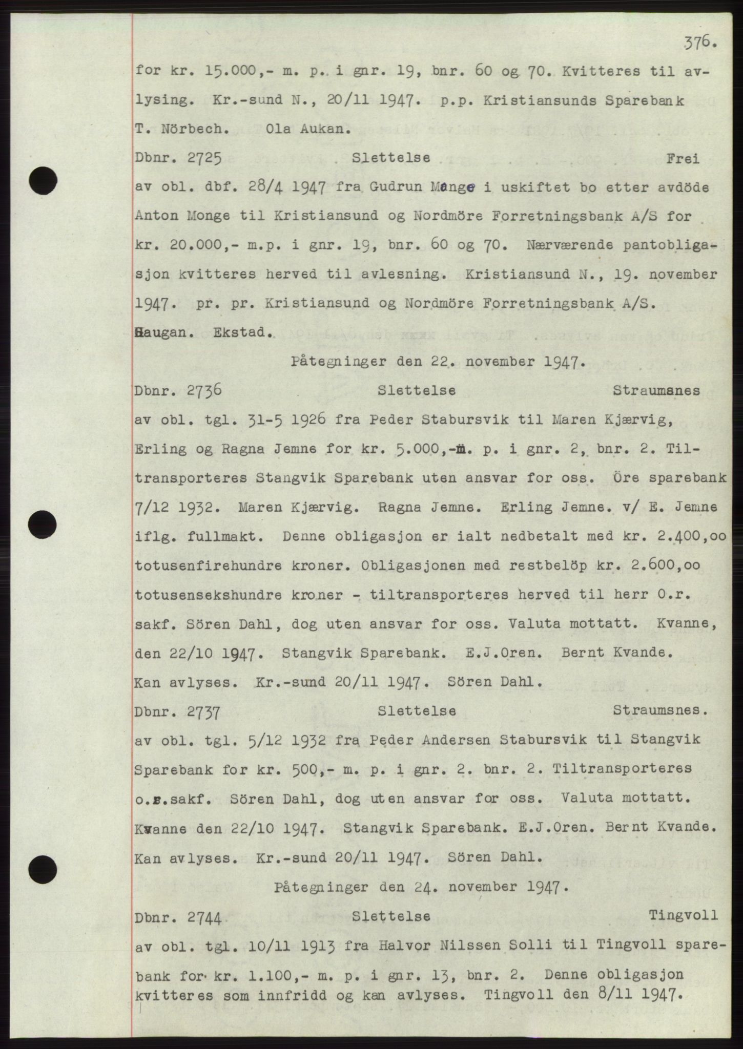 Nordmøre sorenskriveri, SAT/A-4132/1/2/2Ca: Mortgage book no. C82b, 1946-1951, Diary no: : 2725/1947