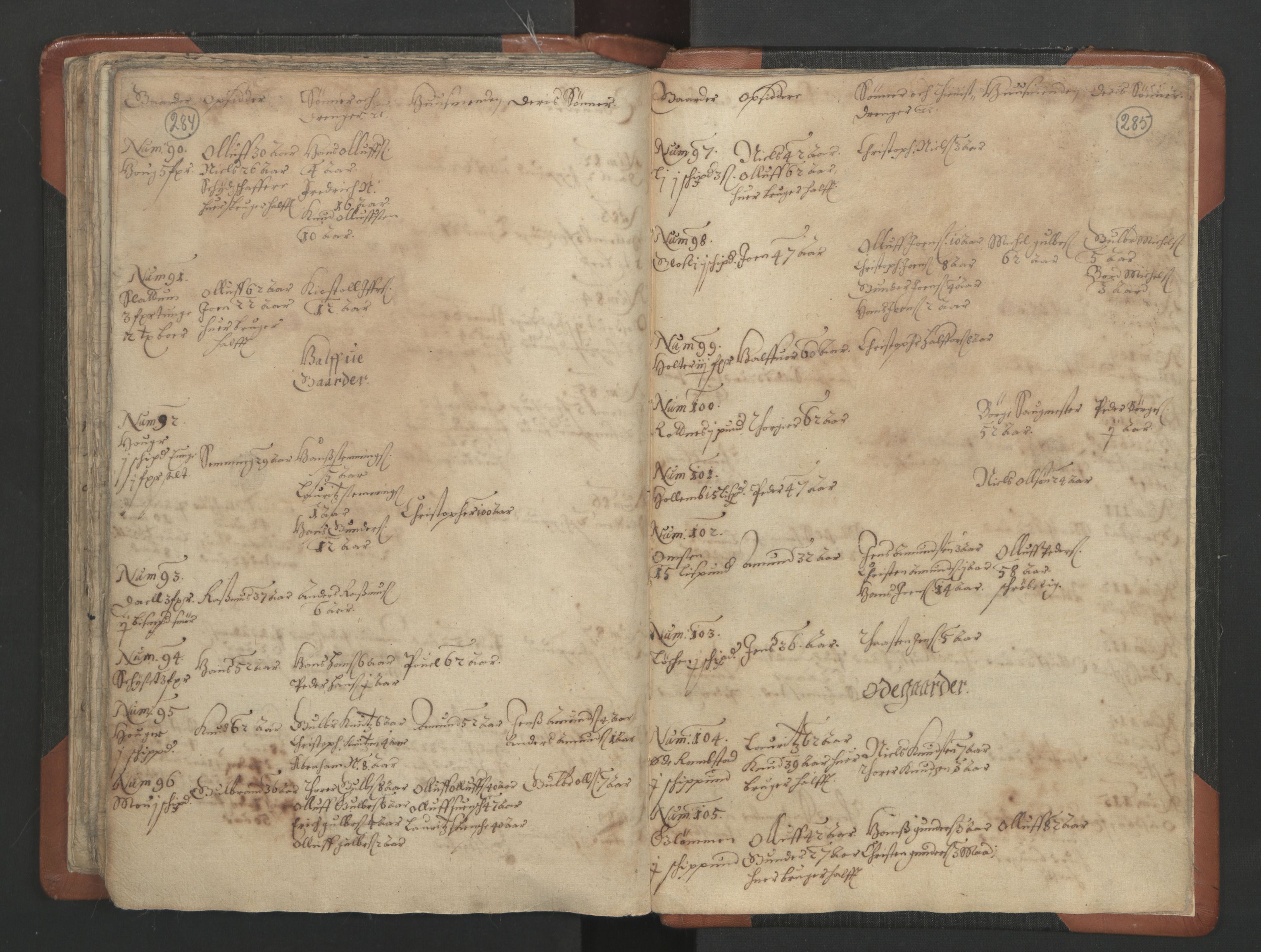 RA, Vicar's Census 1664-1666, no. 3: Nedre Romerike deanery, 1664-1666, p. 284-285