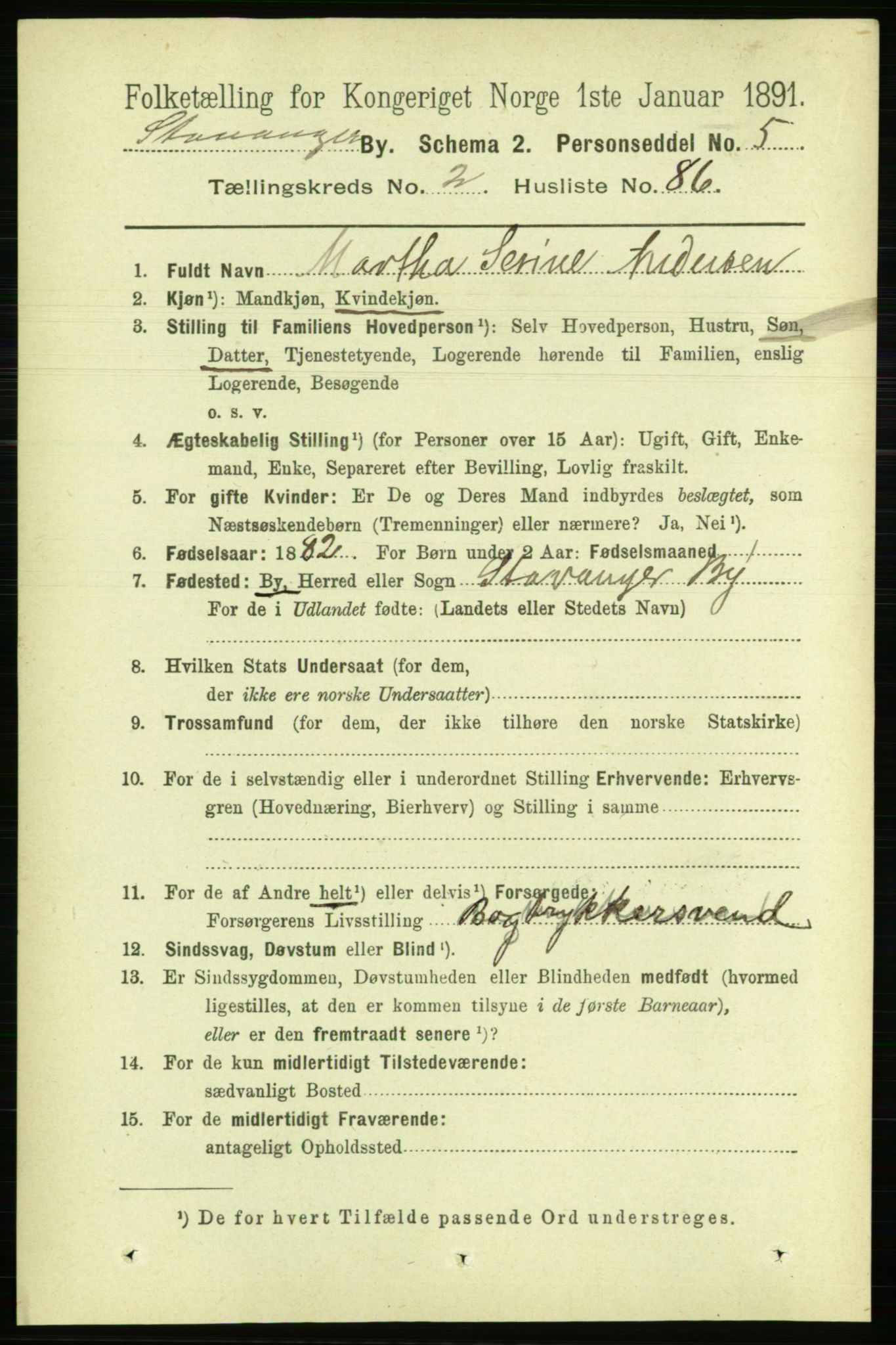 RA, 1891 census for 1103 Stavanger, 1891, p. 6671