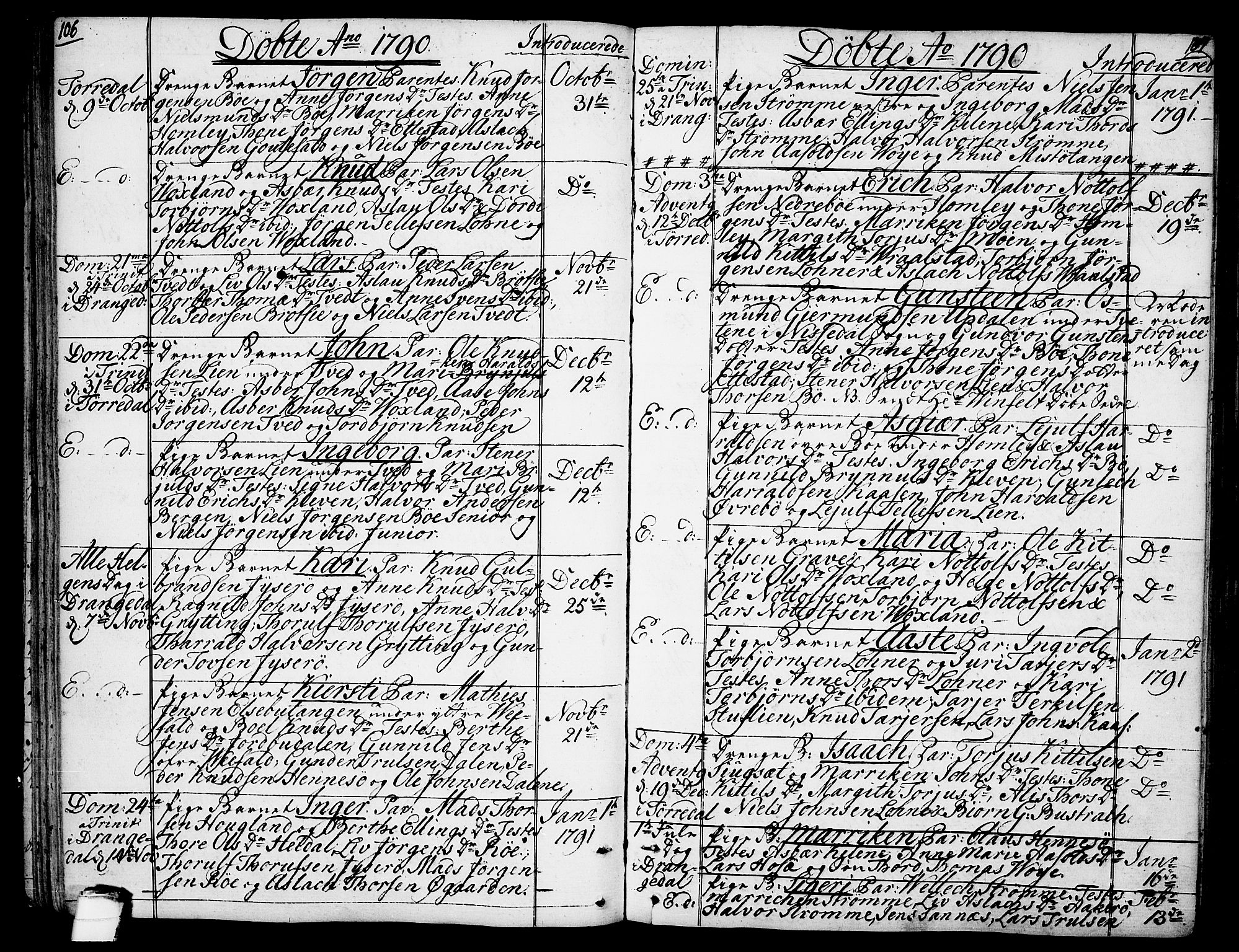 Drangedal kirkebøker, SAKO/A-258/F/Fa/L0003: Parish register (official) no. 3, 1768-1814, p. 106-107