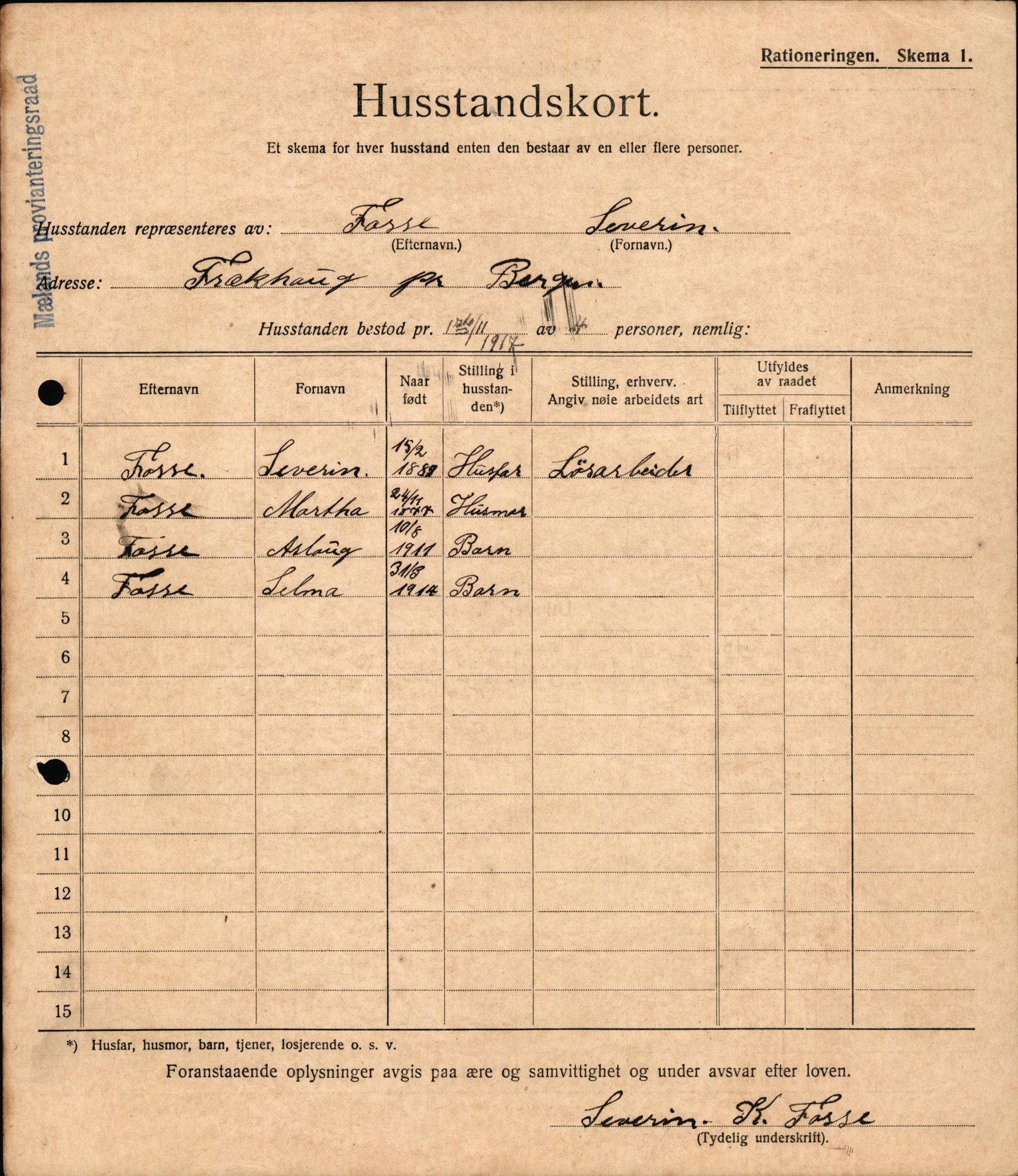 IKAH, Meland kommune, Provianteringsrådet, Husstander per 01.11.1917, 1917-1918, p. 239