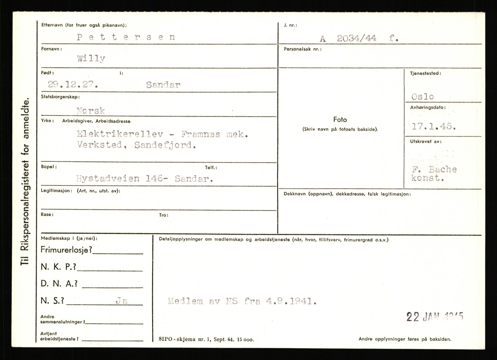 Statspolitiet - Hovedkontoret / Osloavdelingen, AV/RA-S-1329/C/Ca/L0012: Oanæs - Quistgaard	, 1943-1945, p. 4438