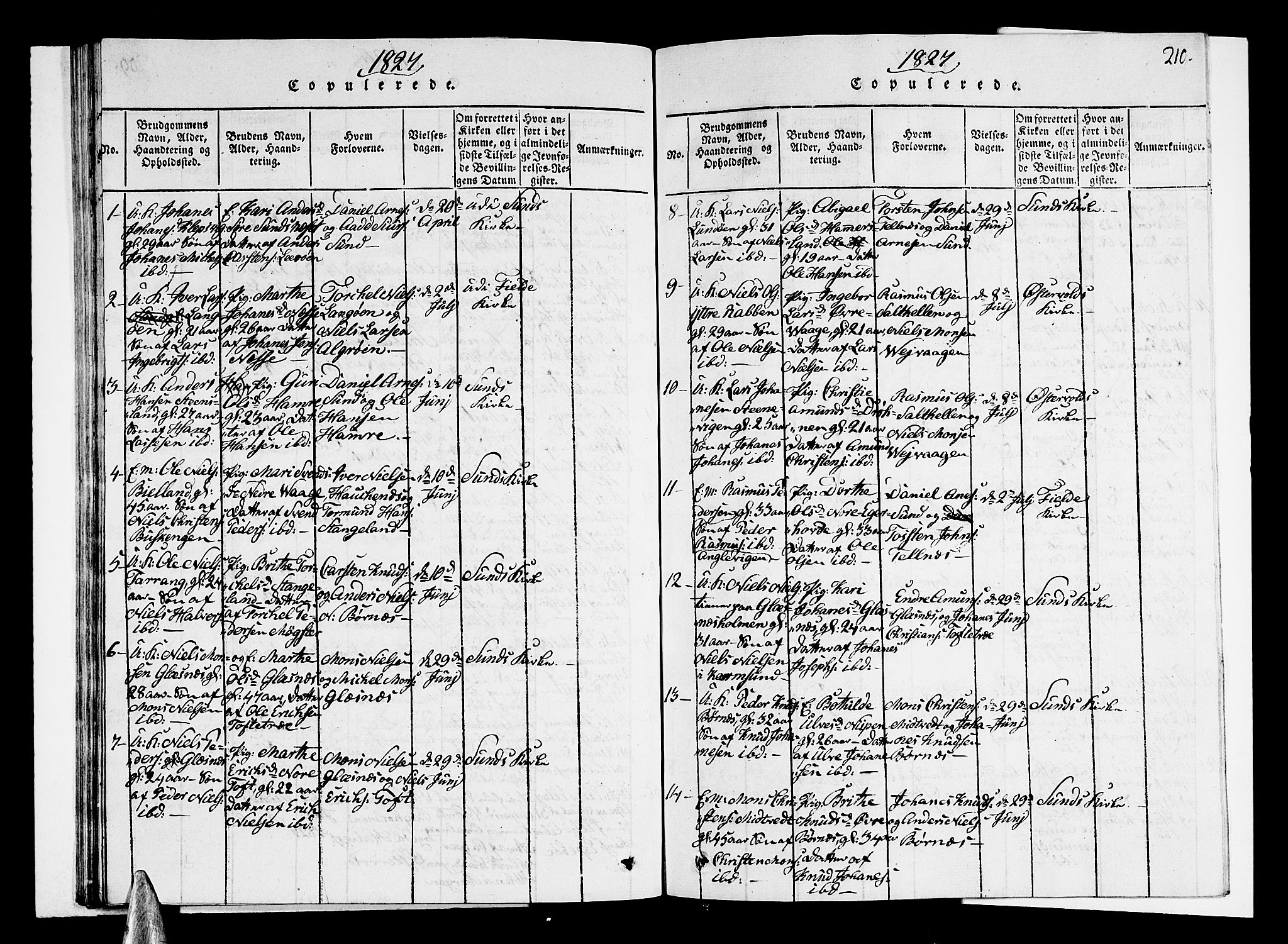 Sund sokneprestembete, AV/SAB-A-99930: Parish register (copy) no. A 1, 1816-1827, p. 210