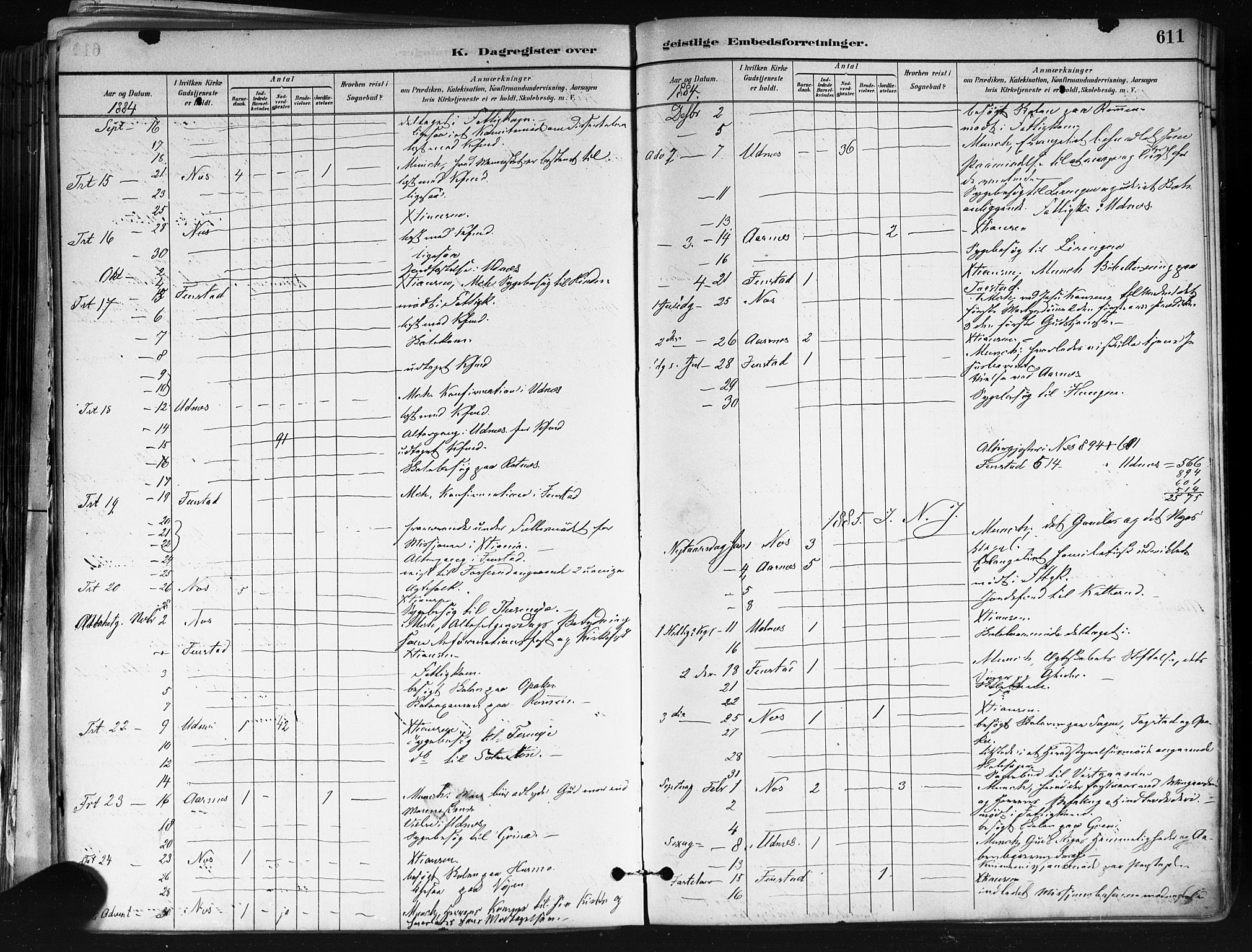 Nes prestekontor Kirkebøker, SAO/A-10410/F/Fa/L0010: Parish register (official) no. I 10, 1883-1898, p. 611