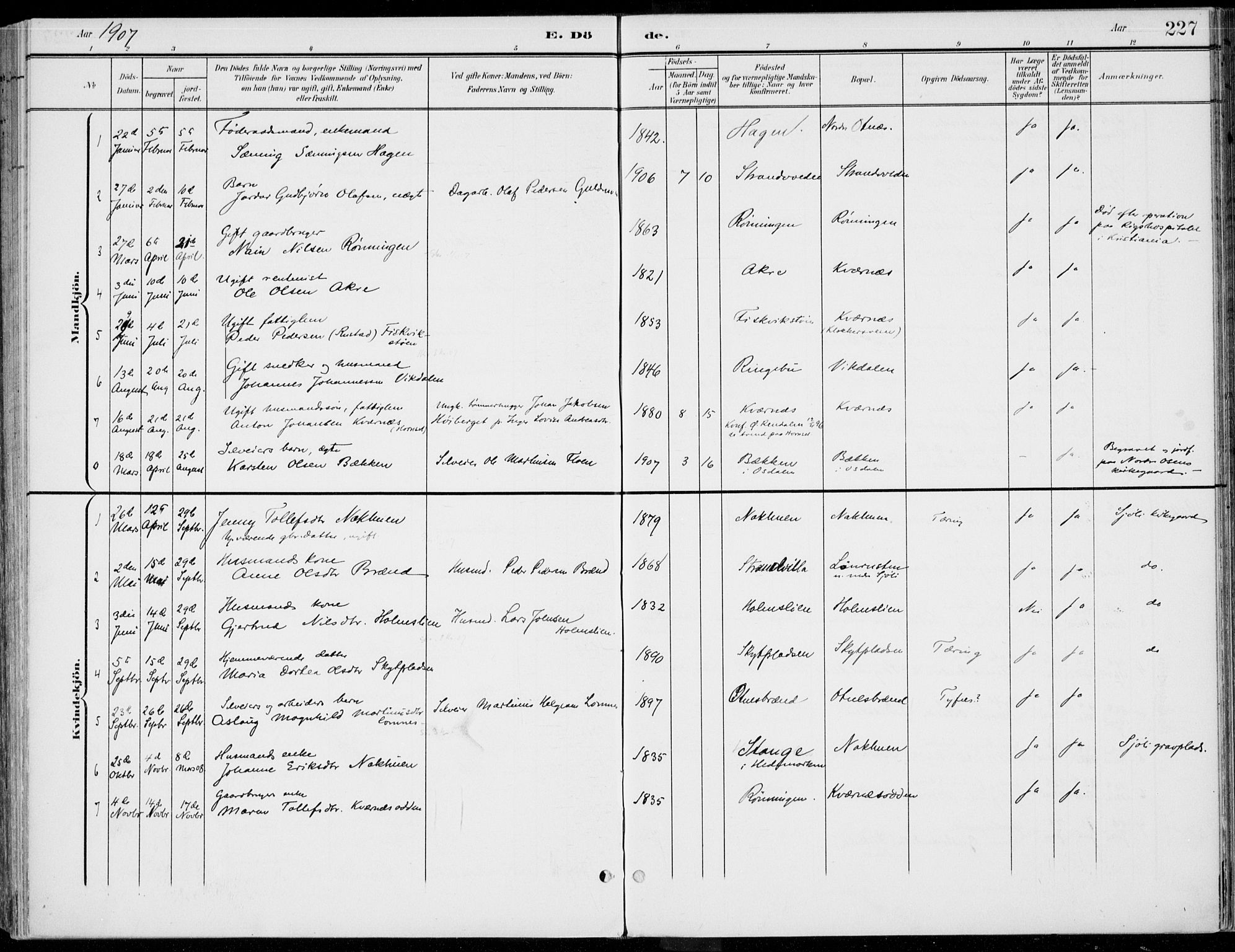 Rendalen prestekontor, SAH/PREST-054/H/Ha/Haa/L0011: Parish register (official) no. 11, 1901-1925, p. 227