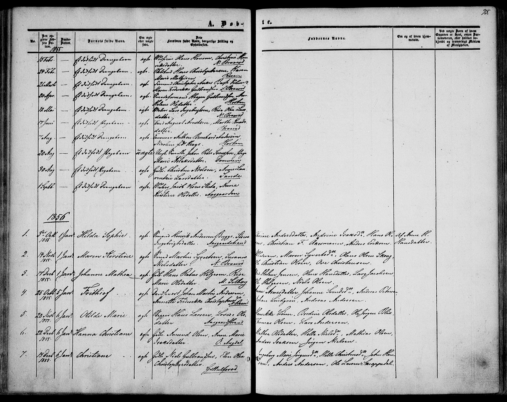 Borre kirkebøker, AV/SAKO-A-338/F/Fa/L0006: Parish register (official) no. I 6, 1852-1862, p. 75