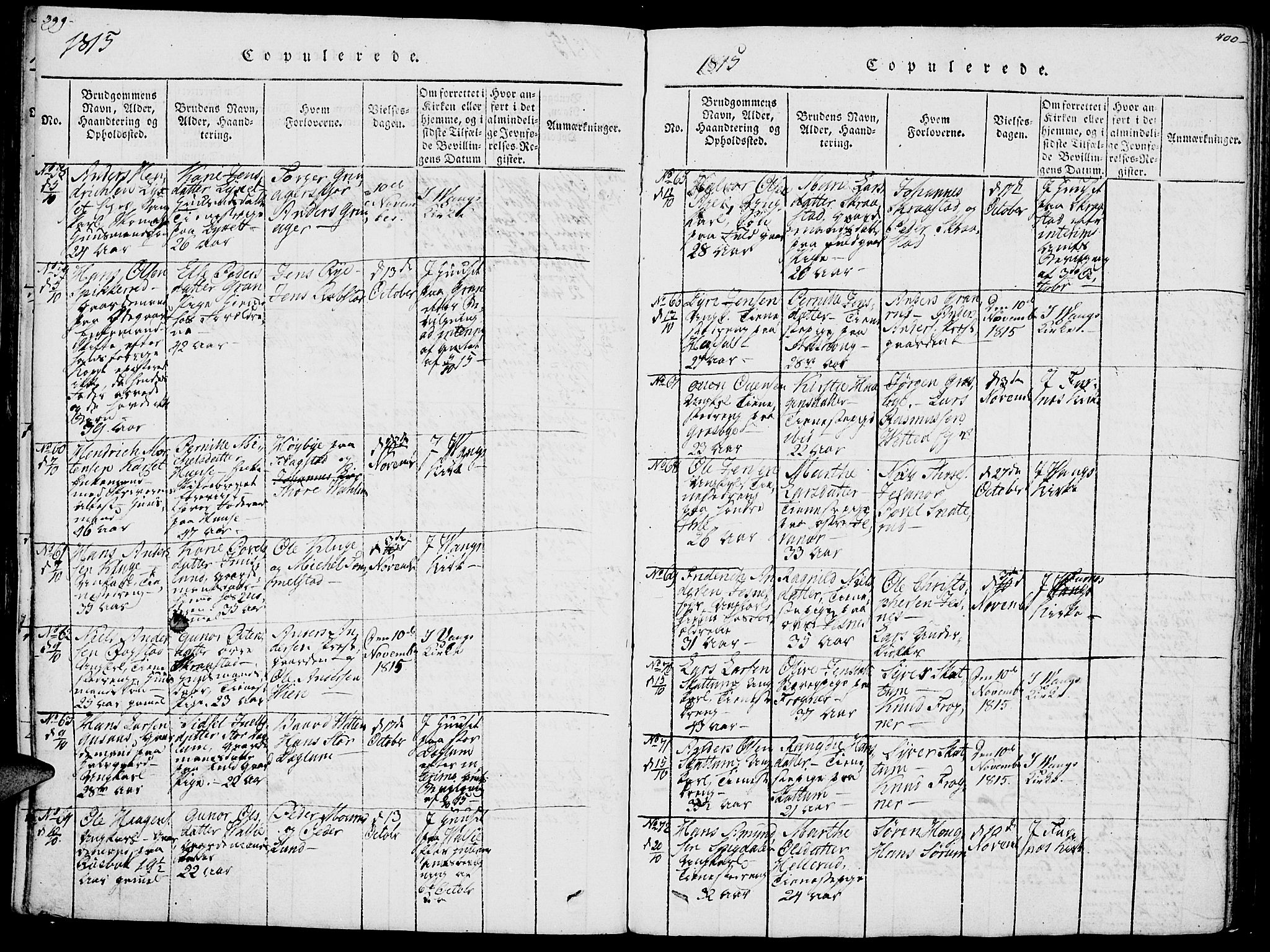 Vang prestekontor, Hedmark, SAH/PREST-008/H/Ha/Haa/L0007: Parish register (official) no. 7, 1813-1826, p. 399-400