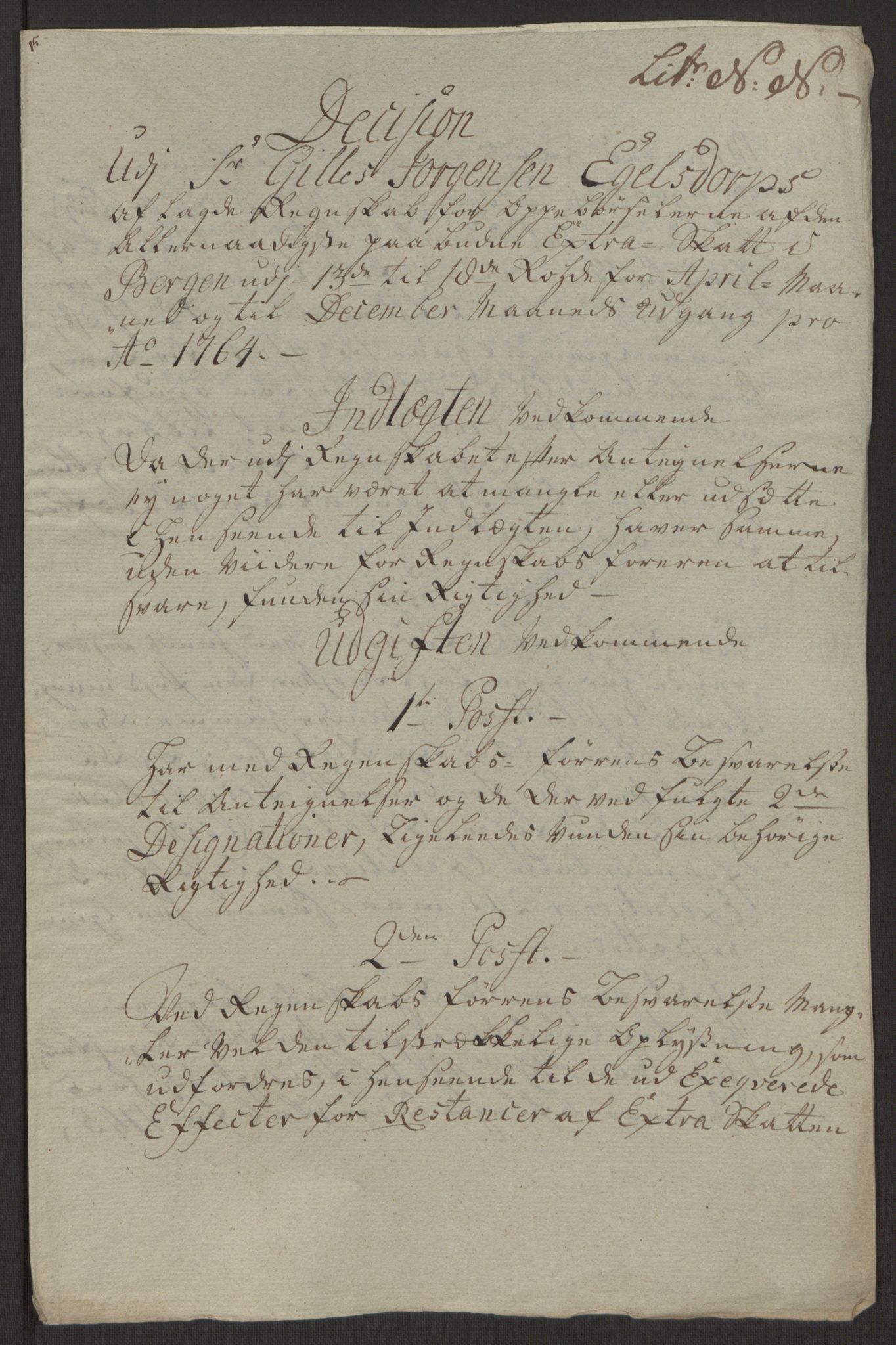 Rentekammeret inntil 1814, Reviderte regnskaper, Byregnskaper, AV/RA-EA-4066/R/Rp/L0368/0001: [P21] Kontribusjonsregnskap / Ekstraskatt, 1764, p. 69