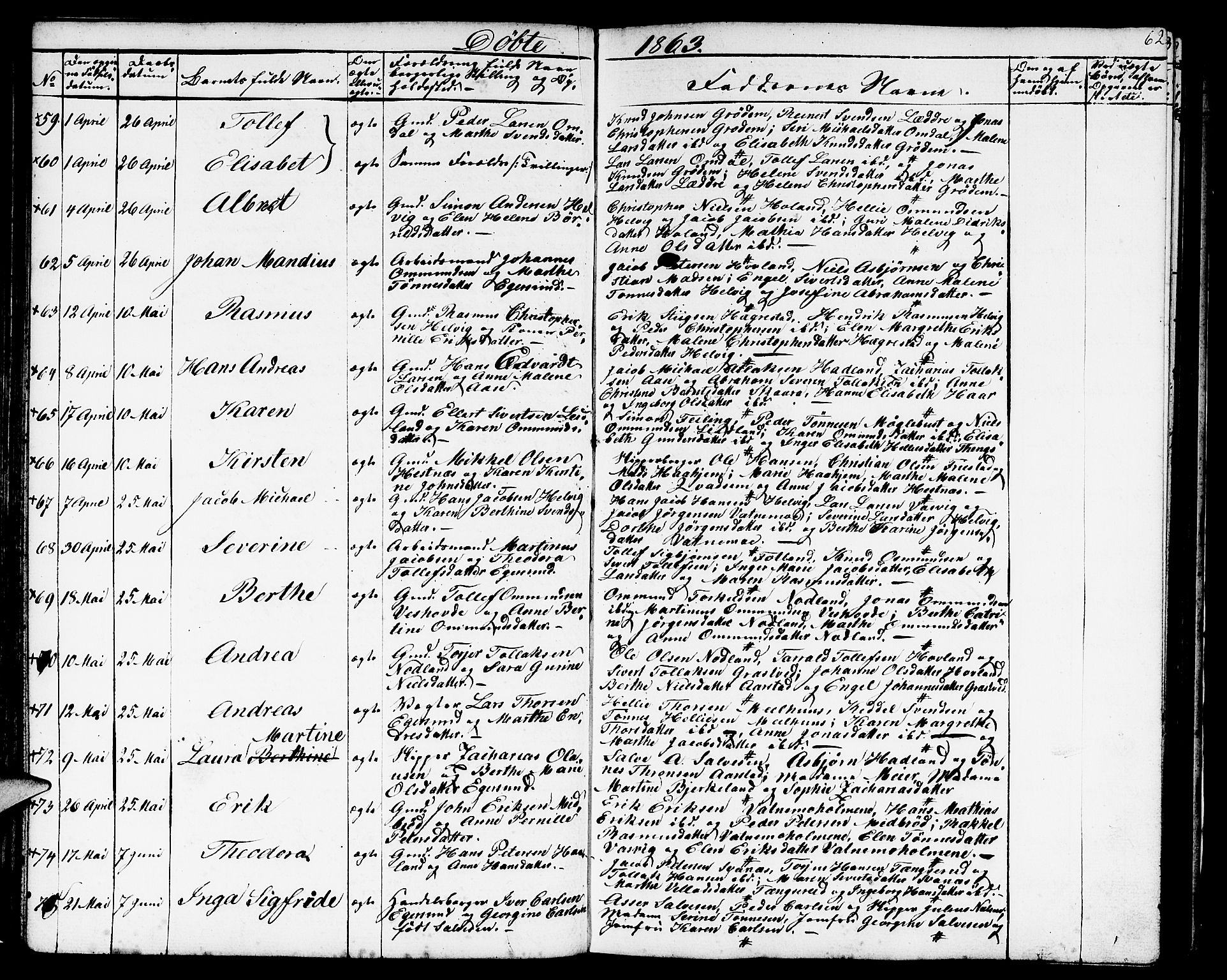 Eigersund sokneprestkontor, AV/SAST-A-101807/S09/L0004: Parish register (copy) no. B 4, 1855-1871, p. 62