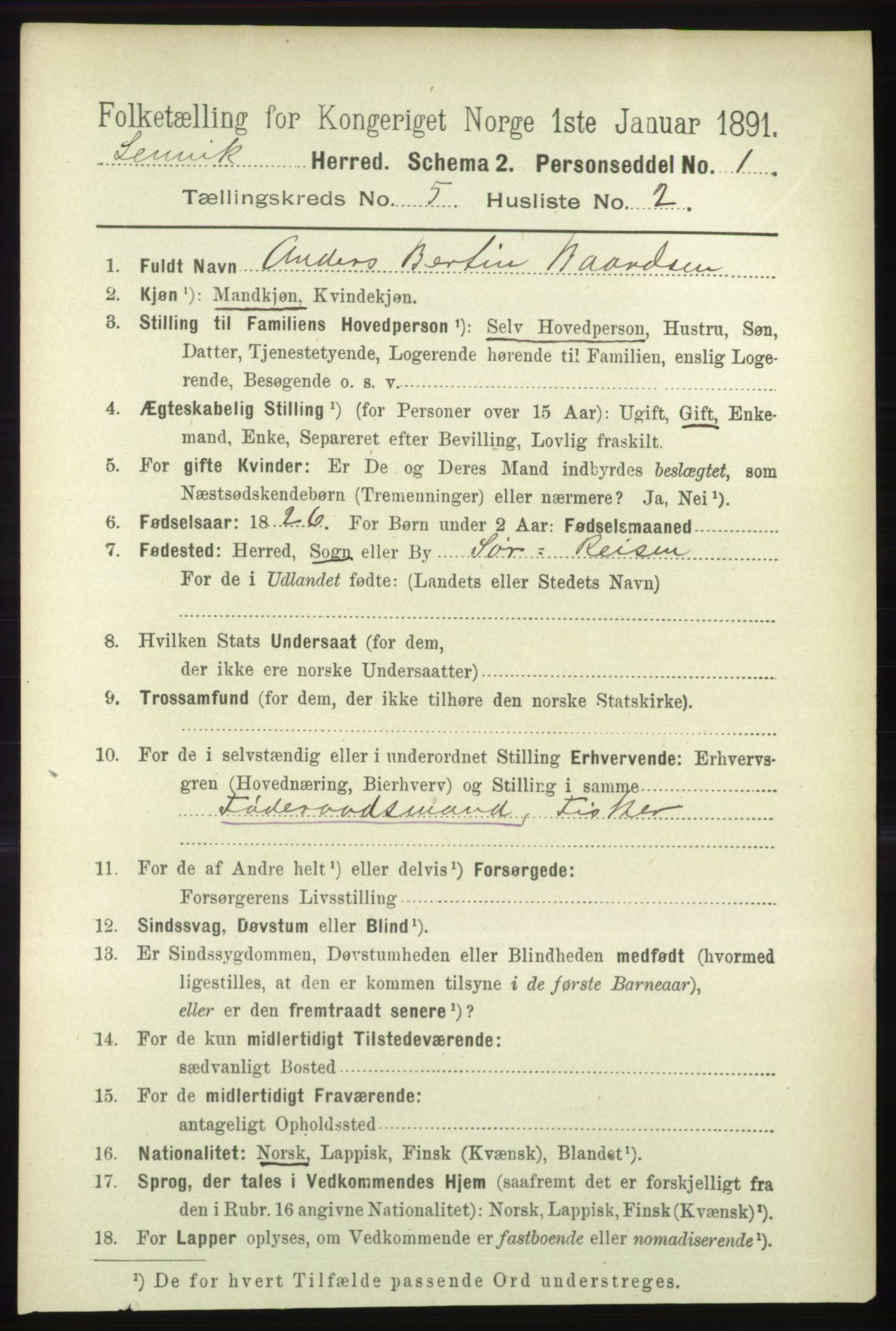 RA, 1891 census for 1931 Lenvik, 1891, p. 2558