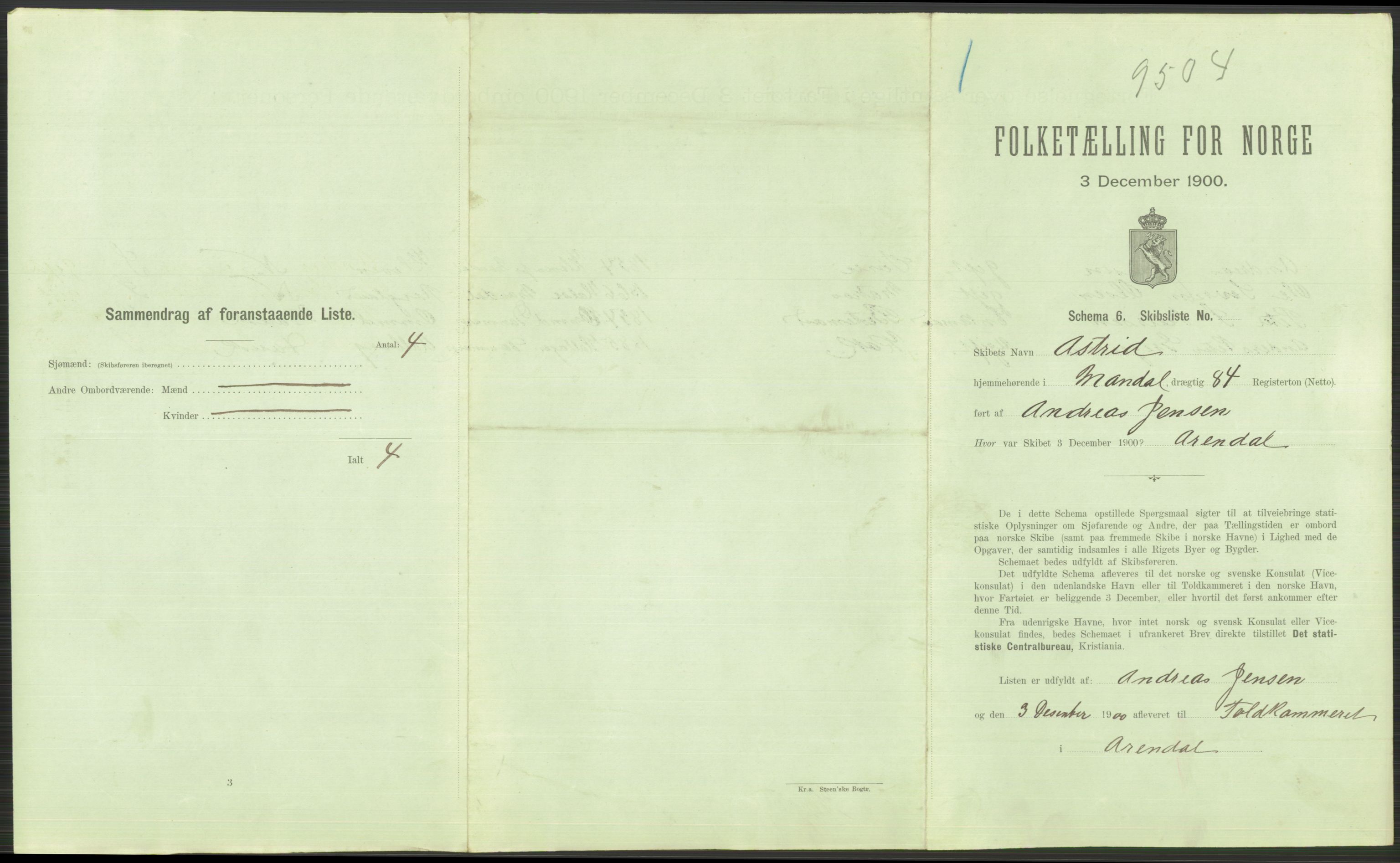 RA, 1900 Census - ship lists from ships in Norwegian harbours, harbours abroad and at sea, 1900, p. 673