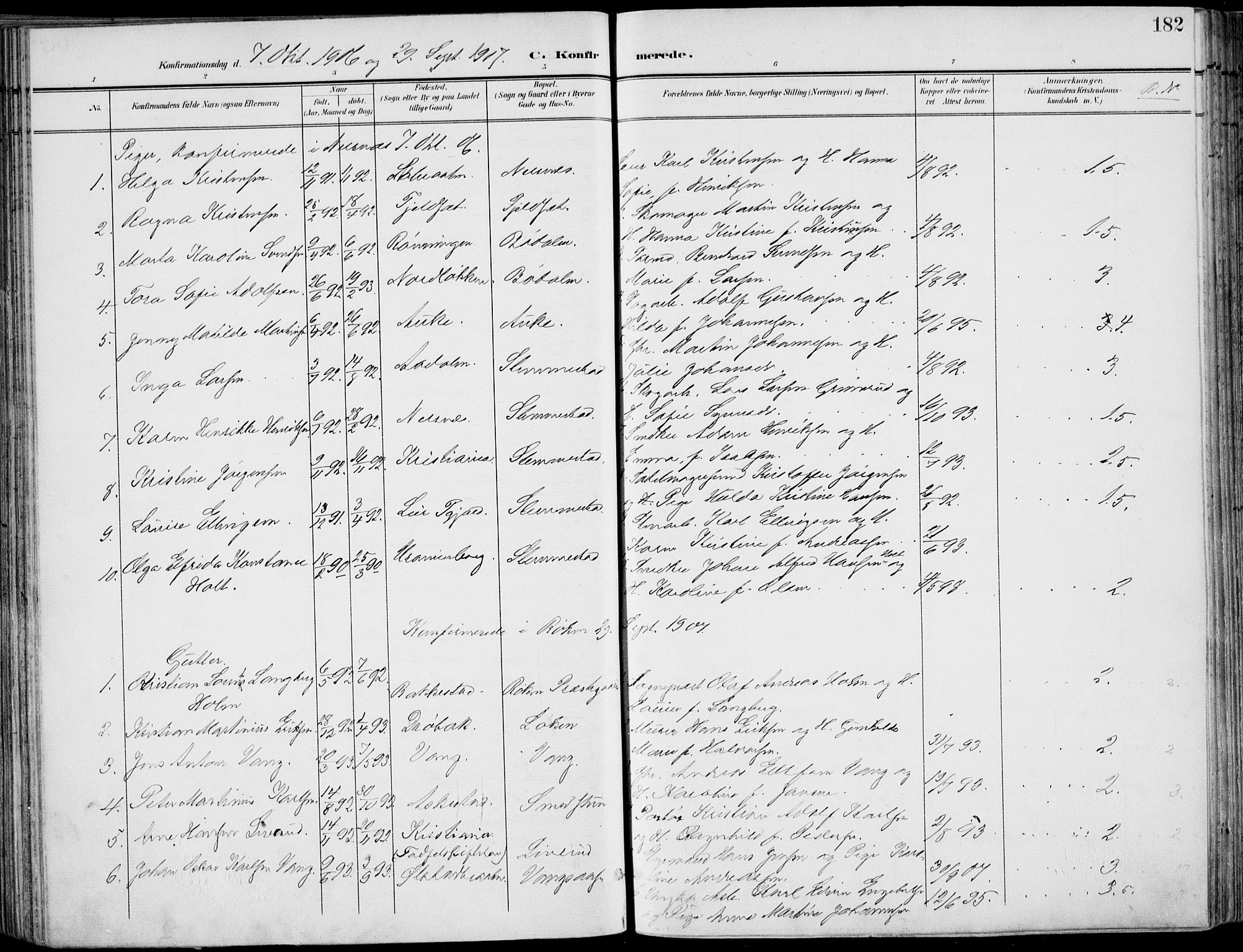 Røyken kirkebøker, SAKO/A-241/F/Fa/L0009: Parish register (official) no. 9, 1898-1911, p. 182