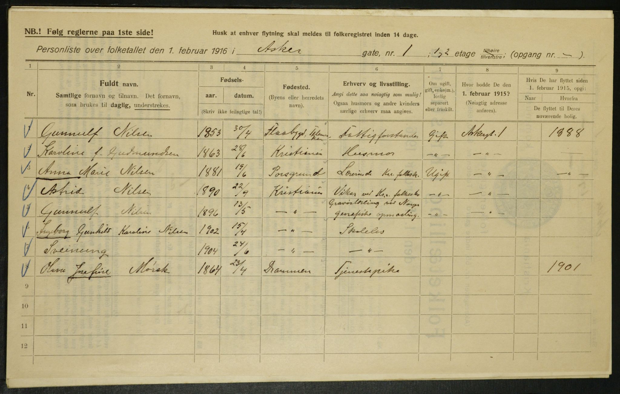 OBA, Municipal Census 1916 for Kristiania, 1916, p. 2607