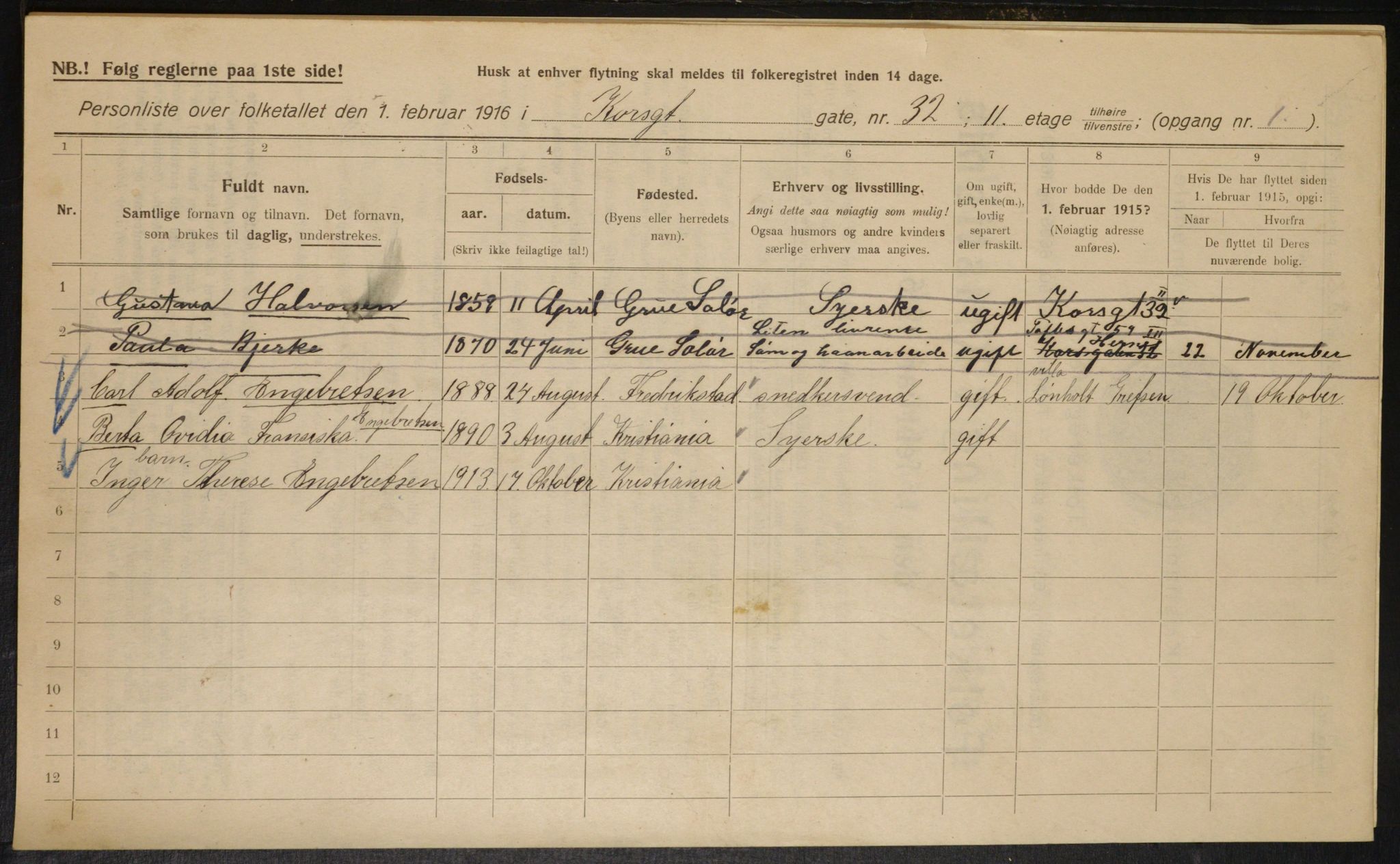 OBA, Municipal Census 1916 for Kristiania, 1916, p. 55039