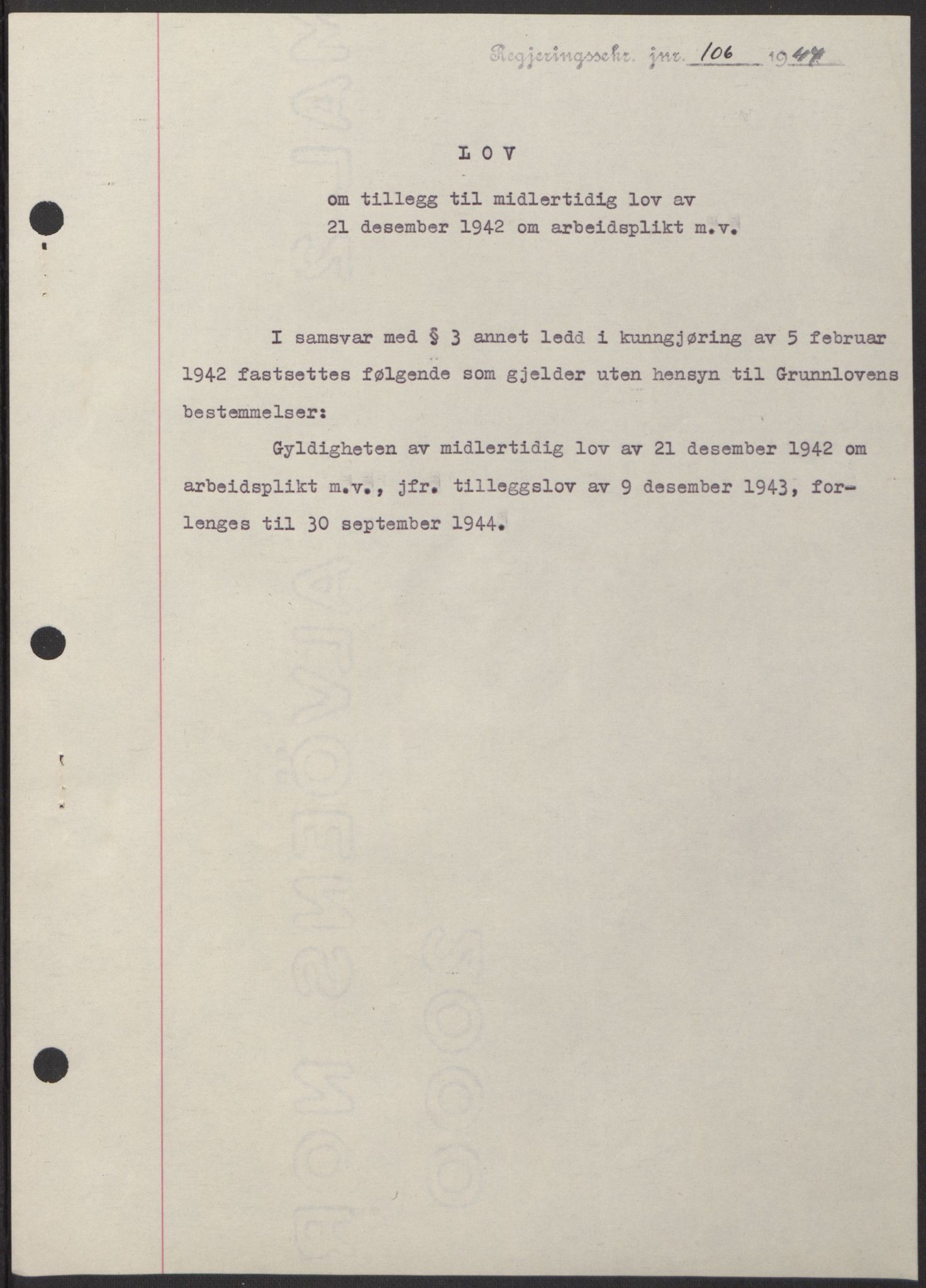 NS-administrasjonen 1940-1945 (Statsrådsekretariatet, de kommisariske statsråder mm), AV/RA-S-4279/D/Db/L0100: Lover, 1944, p. 199