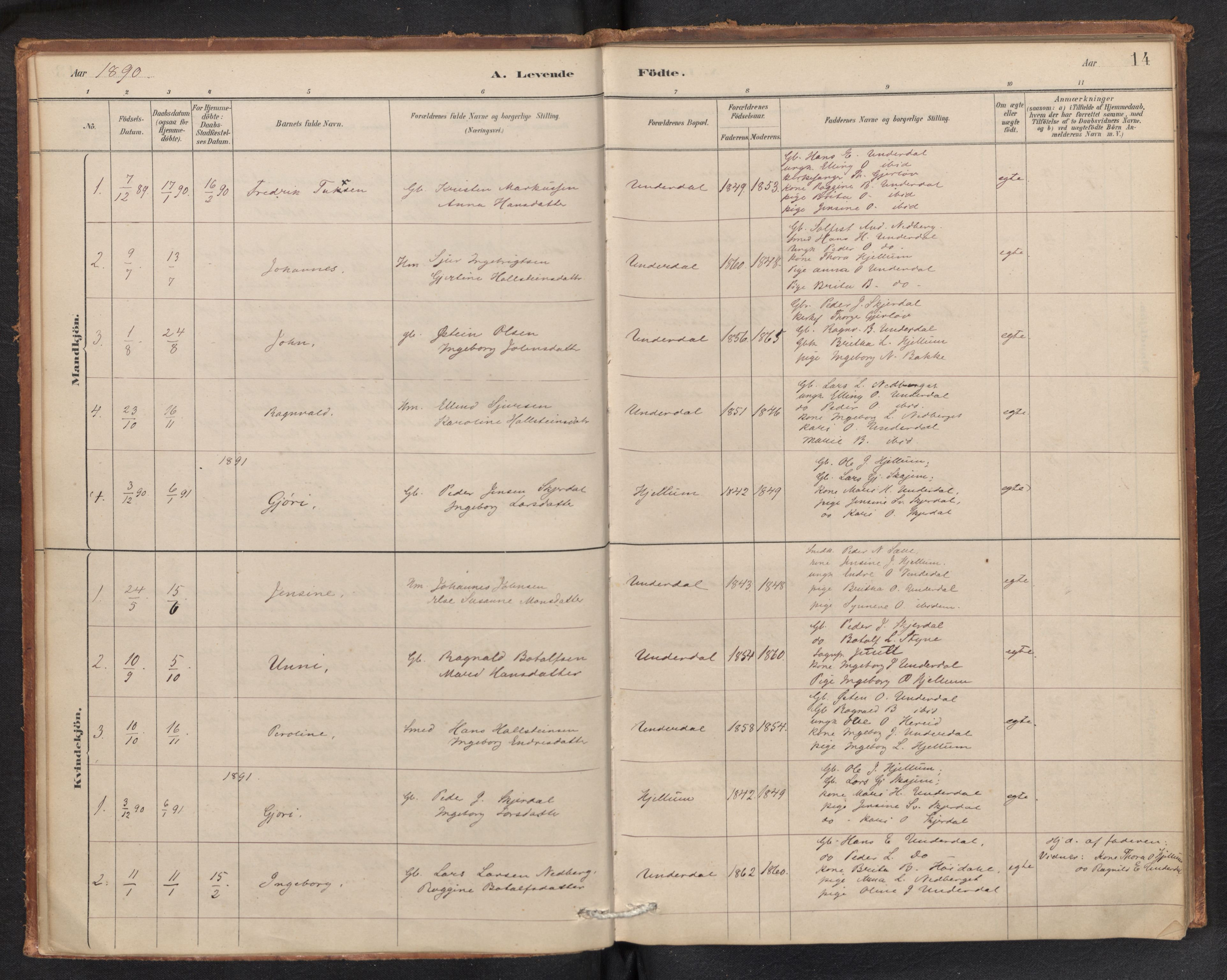 Aurland sokneprestembete, SAB/A-99937/H/Ha/Hae/L0001: Parish register (official) no. E 1, 1880-1907, p. 13b-14a