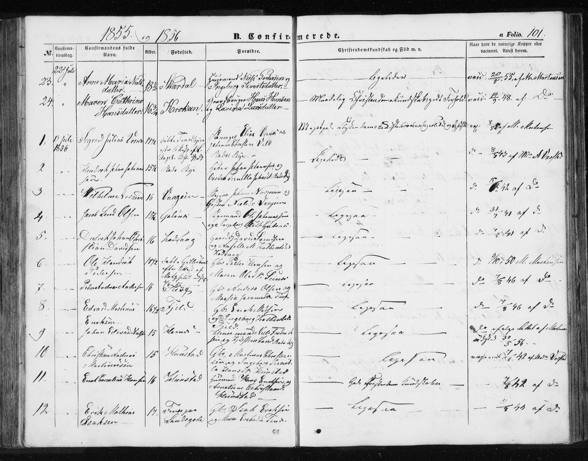 Ministerialprotokoller, klokkerbøker og fødselsregistre - Nordland, AV/SAT-A-1459/801/L0028: Parish register (copy) no. 801C03, 1855-1867, p. 101