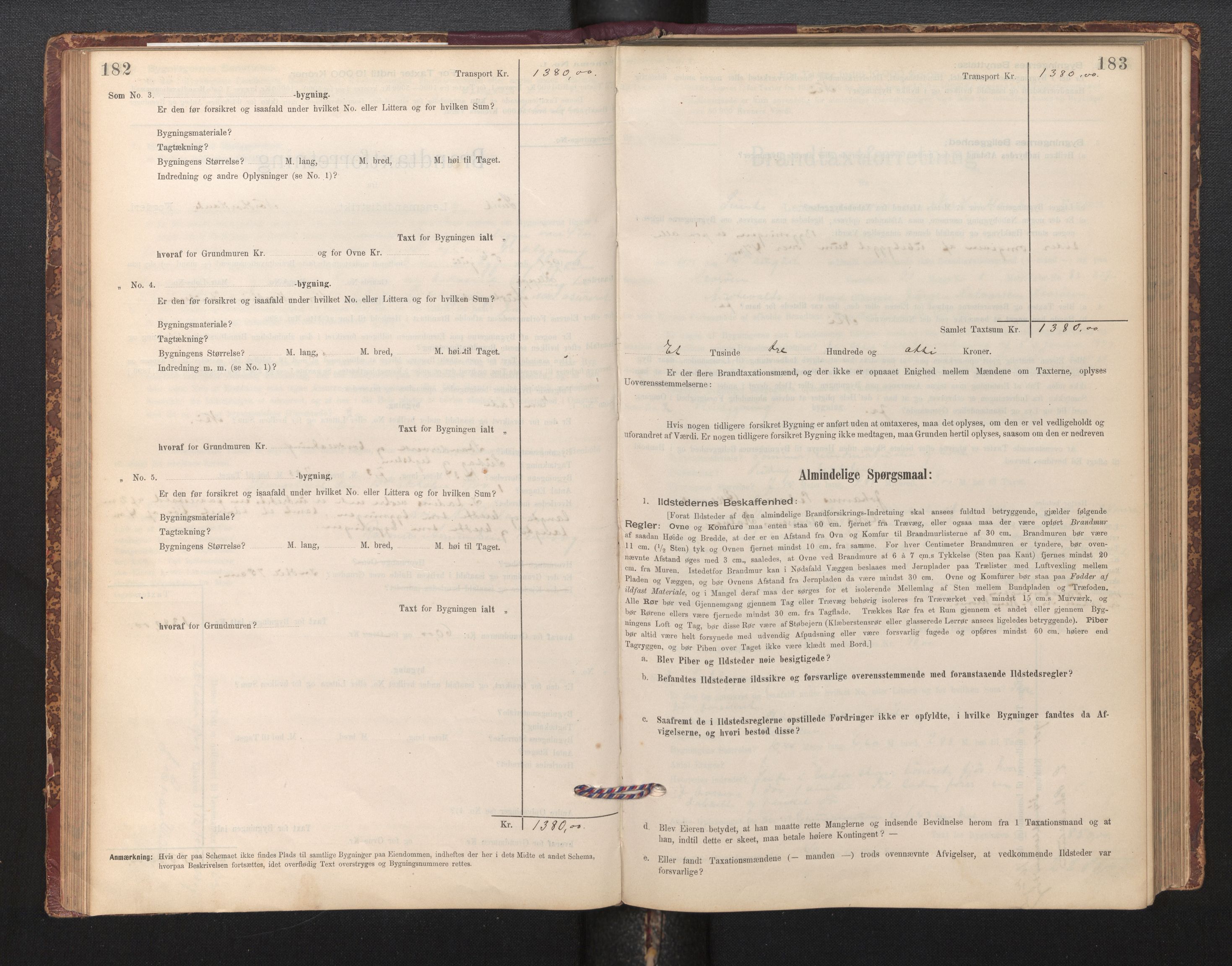 Lensmannen i Sund og Austevoll, AV/SAB-A-35201/0012/L0003: Branntakstprotokoll, skjematakst, 1894-1917, p. 182-183