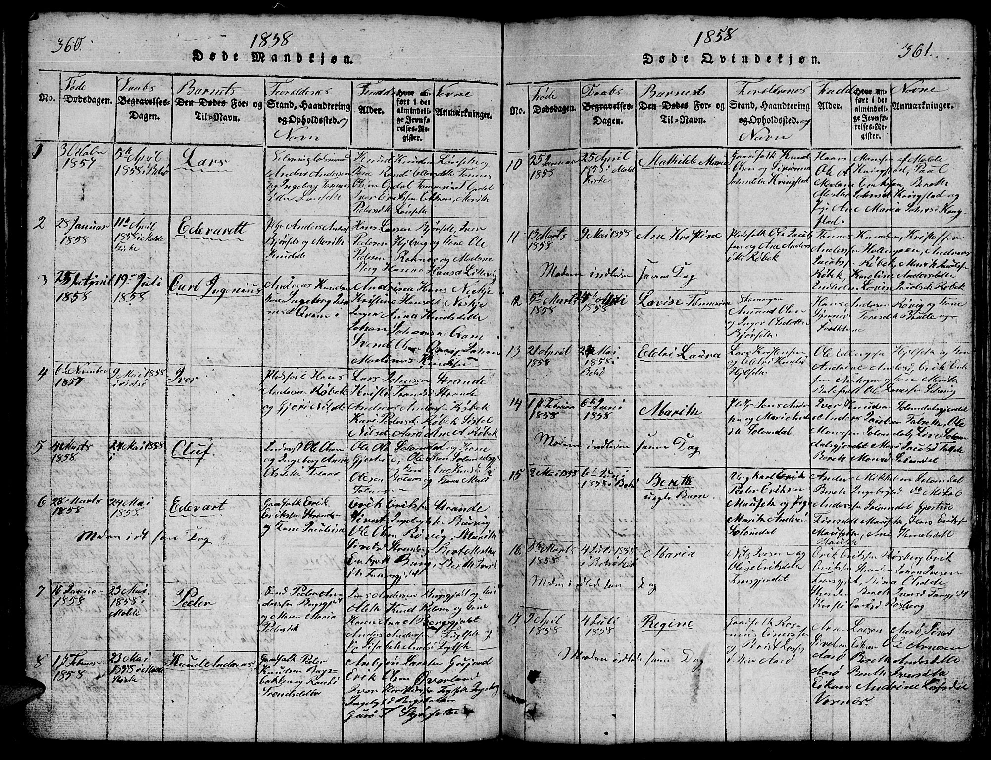 Ministerialprotokoller, klokkerbøker og fødselsregistre - Møre og Romsdal, AV/SAT-A-1454/555/L0665: Parish register (copy) no. 555C01, 1818-1868, p. 360-361