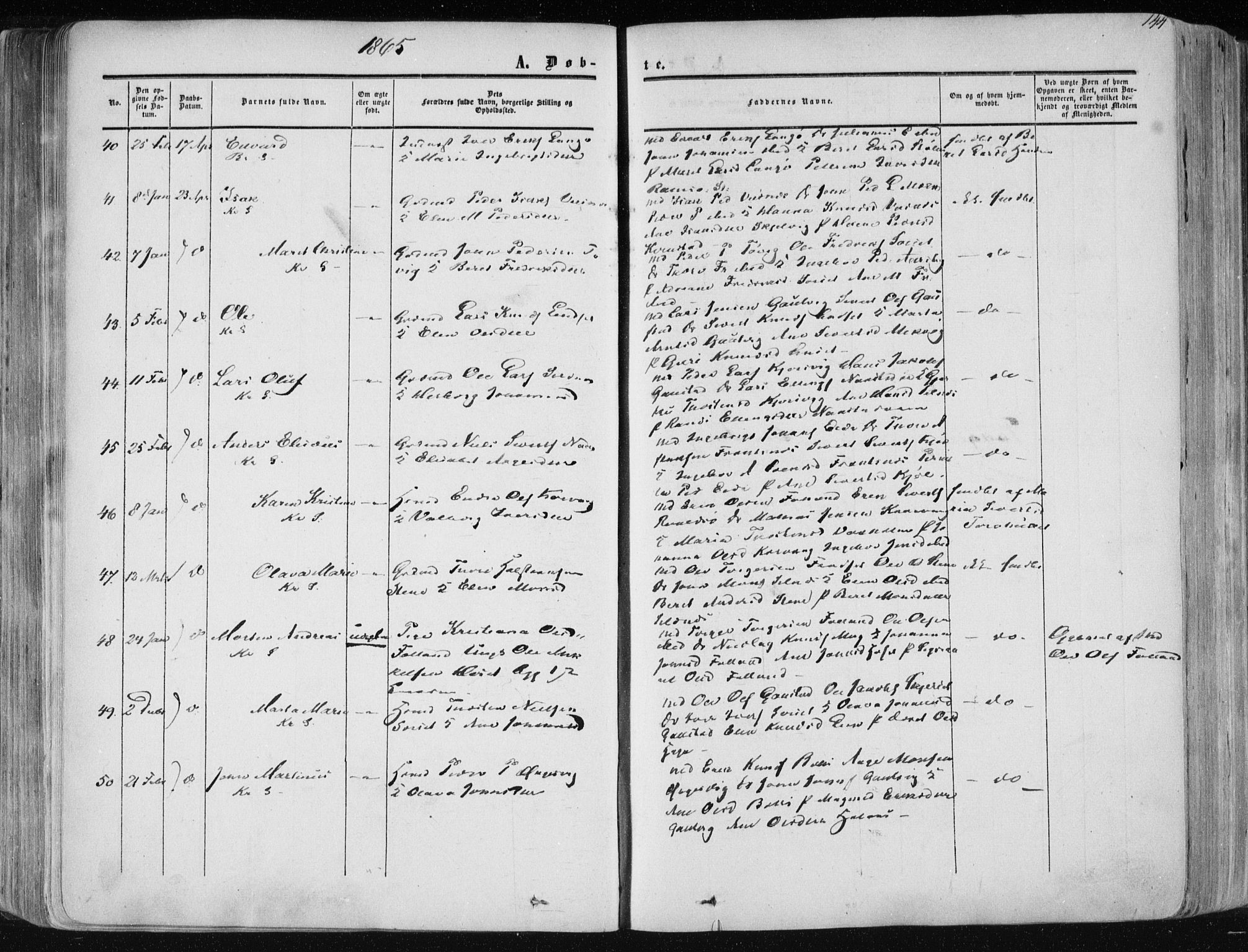 Ministerialprotokoller, klokkerbøker og fødselsregistre - Møre og Romsdal, AV/SAT-A-1454/568/L0804: Parish register (official) no. 568A11, 1854-1868, p. 144