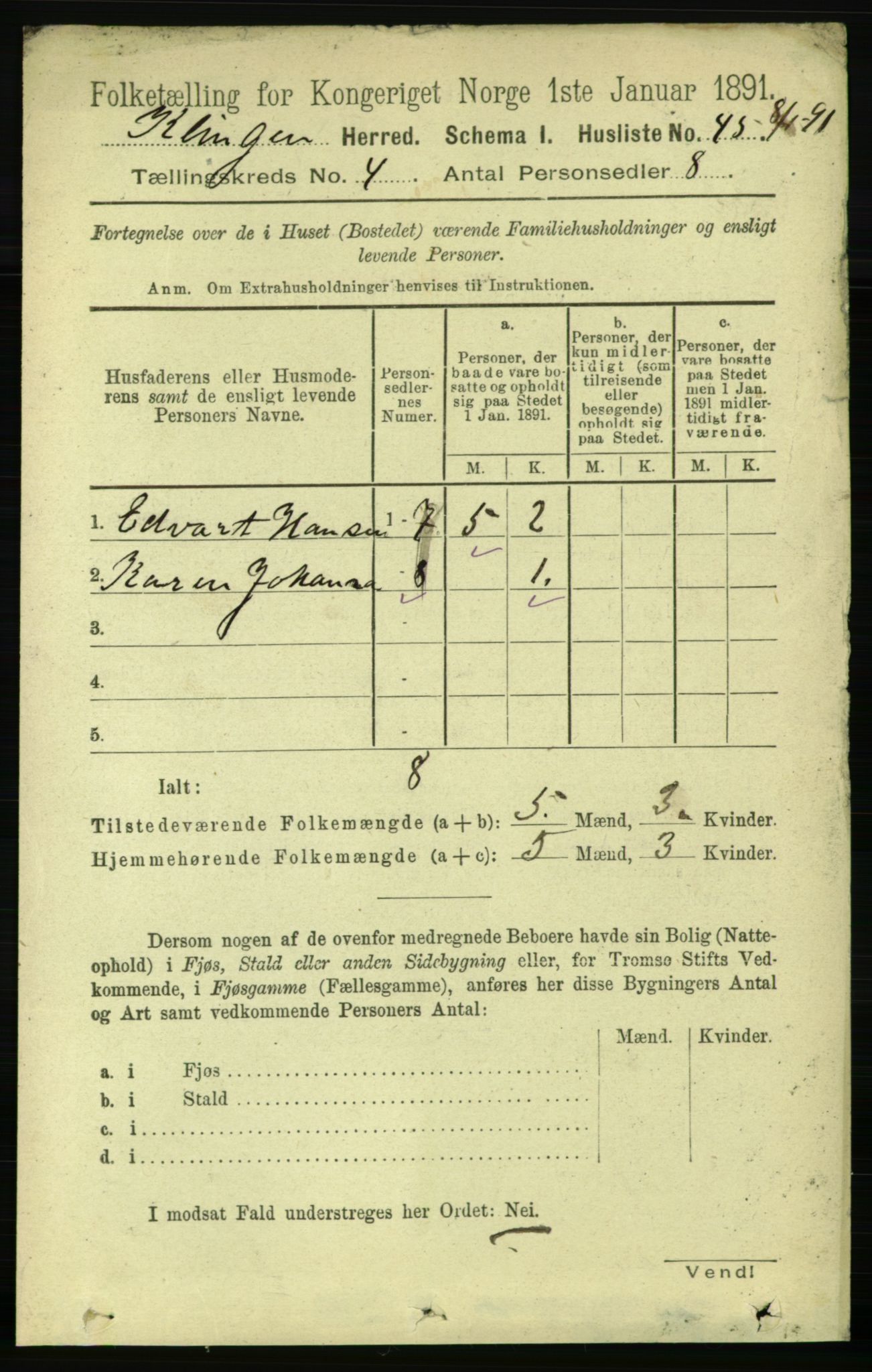 RA, 1891 census for 1746 Klinga, 1891, p. 1147