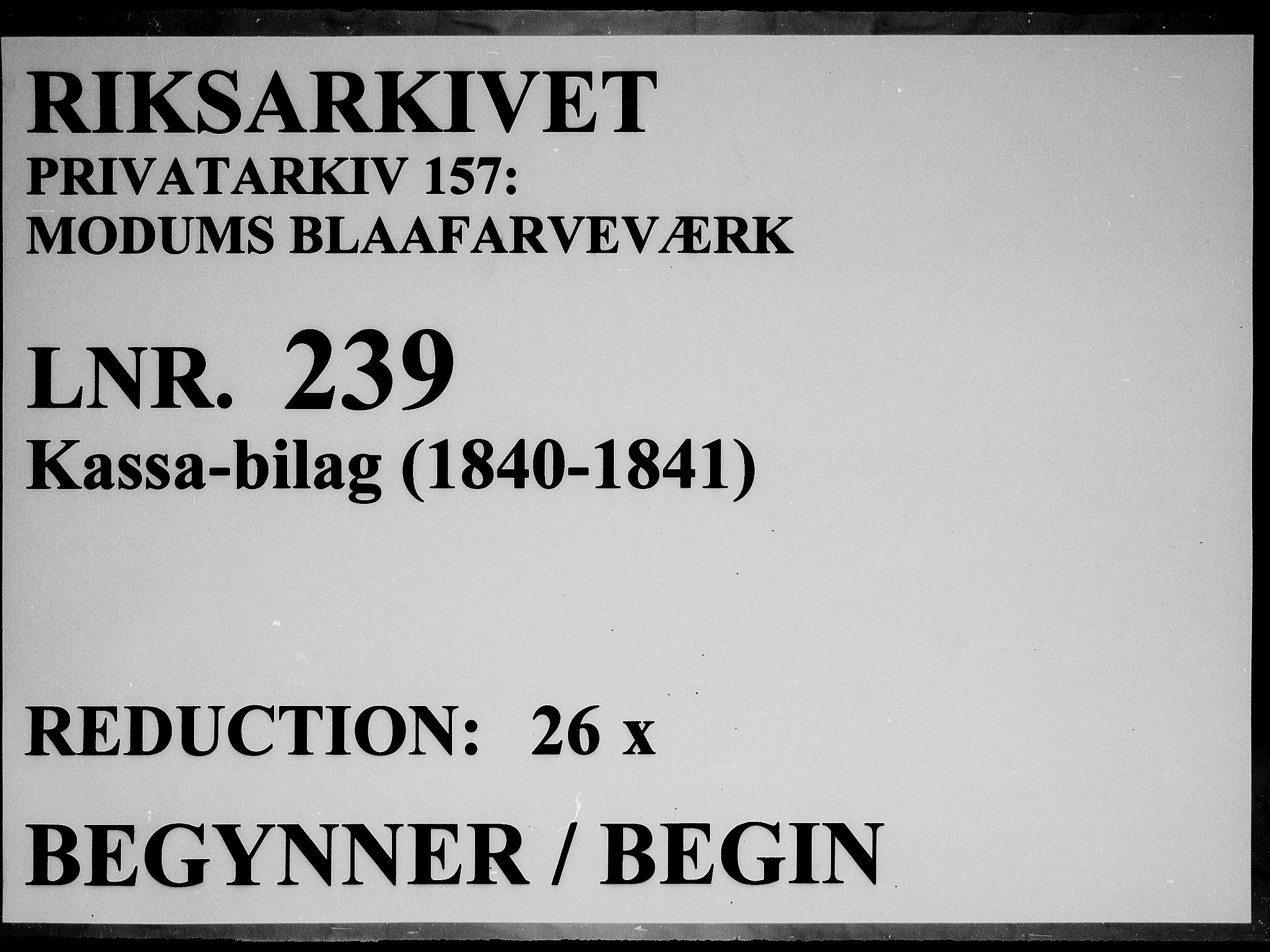 Modums Blaafarveværk, RA/PA-0157/G/Gd/Gdc/L0239/0001: -- / Kassa-bilag, 1840-1841, p. 1
