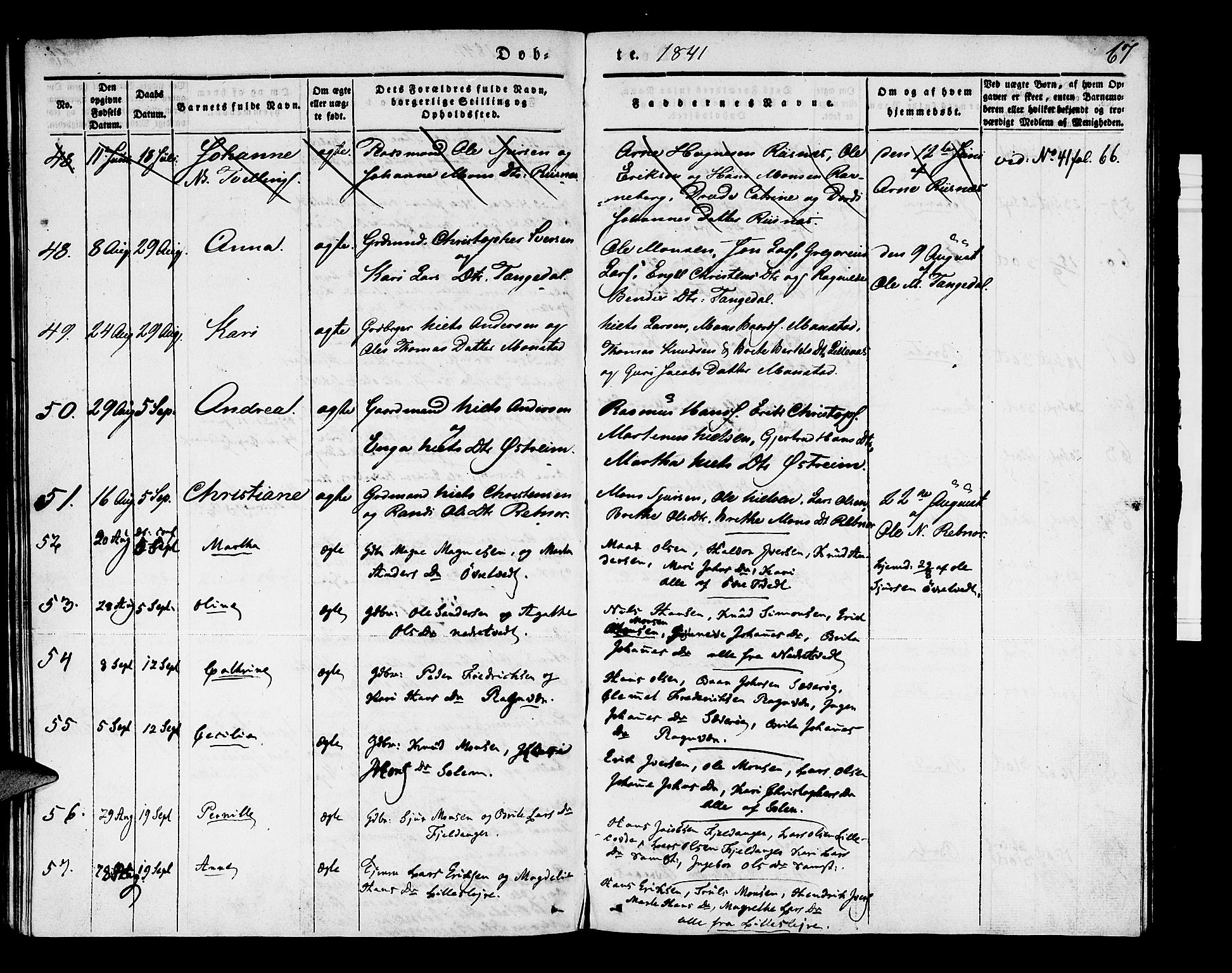 Lindås Sokneprestembete, AV/SAB-A-76701/H/Haa/Haaa/L0009: Parish register (official) no. A 9, 1835-1841, p. 67