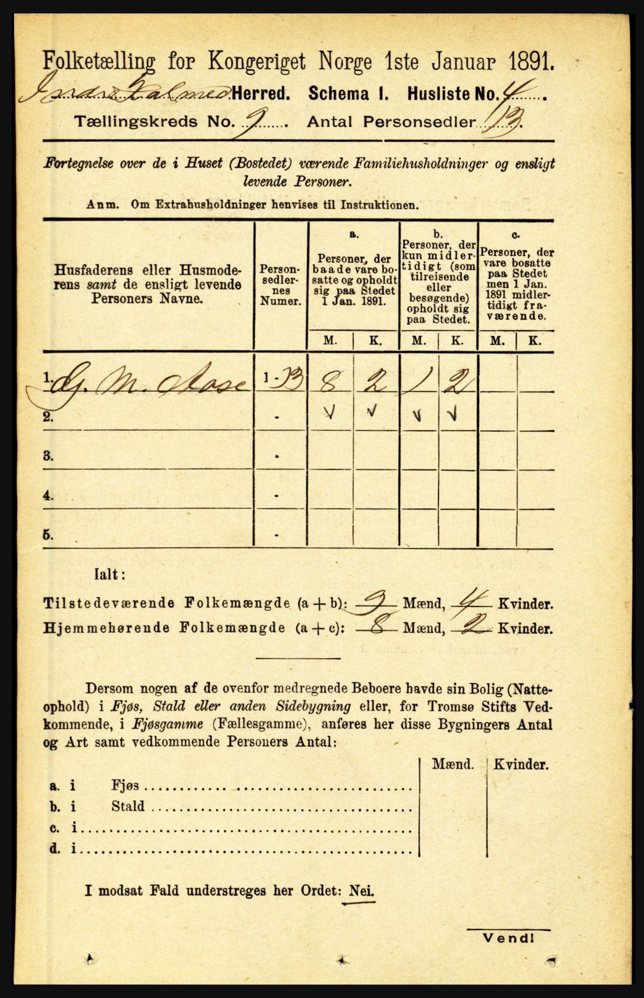 RA, 1891 census for 1430 Indre Holmedal, 1891, p. 3956