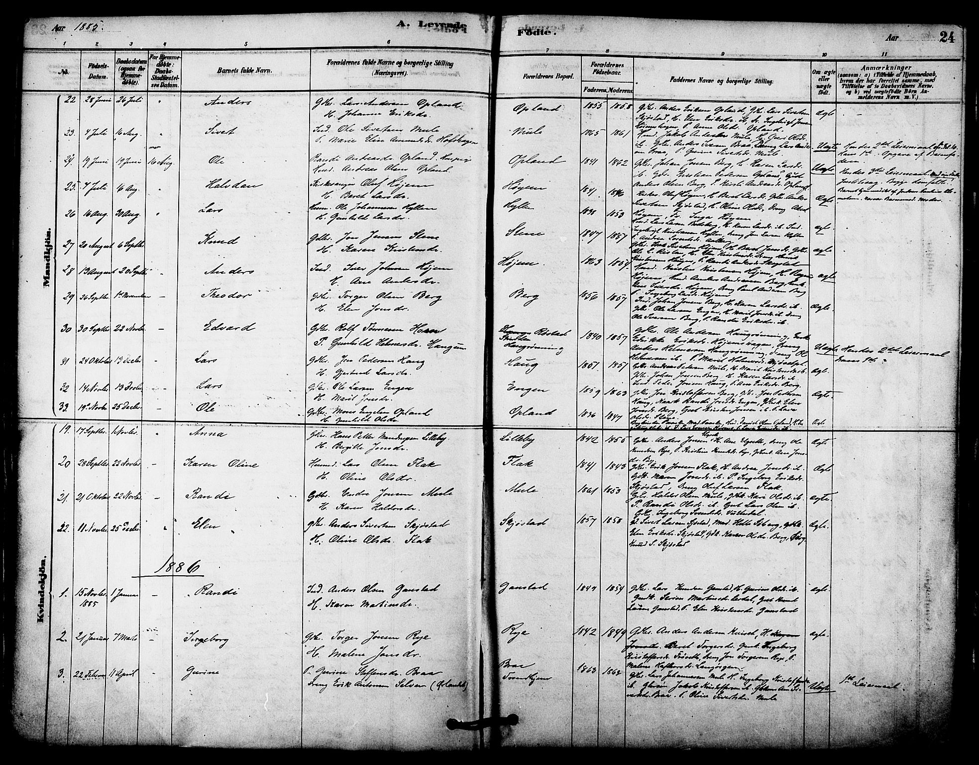 Ministerialprotokoller, klokkerbøker og fødselsregistre - Sør-Trøndelag, SAT/A-1456/612/L0378: Parish register (official) no. 612A10, 1878-1897, p. 24