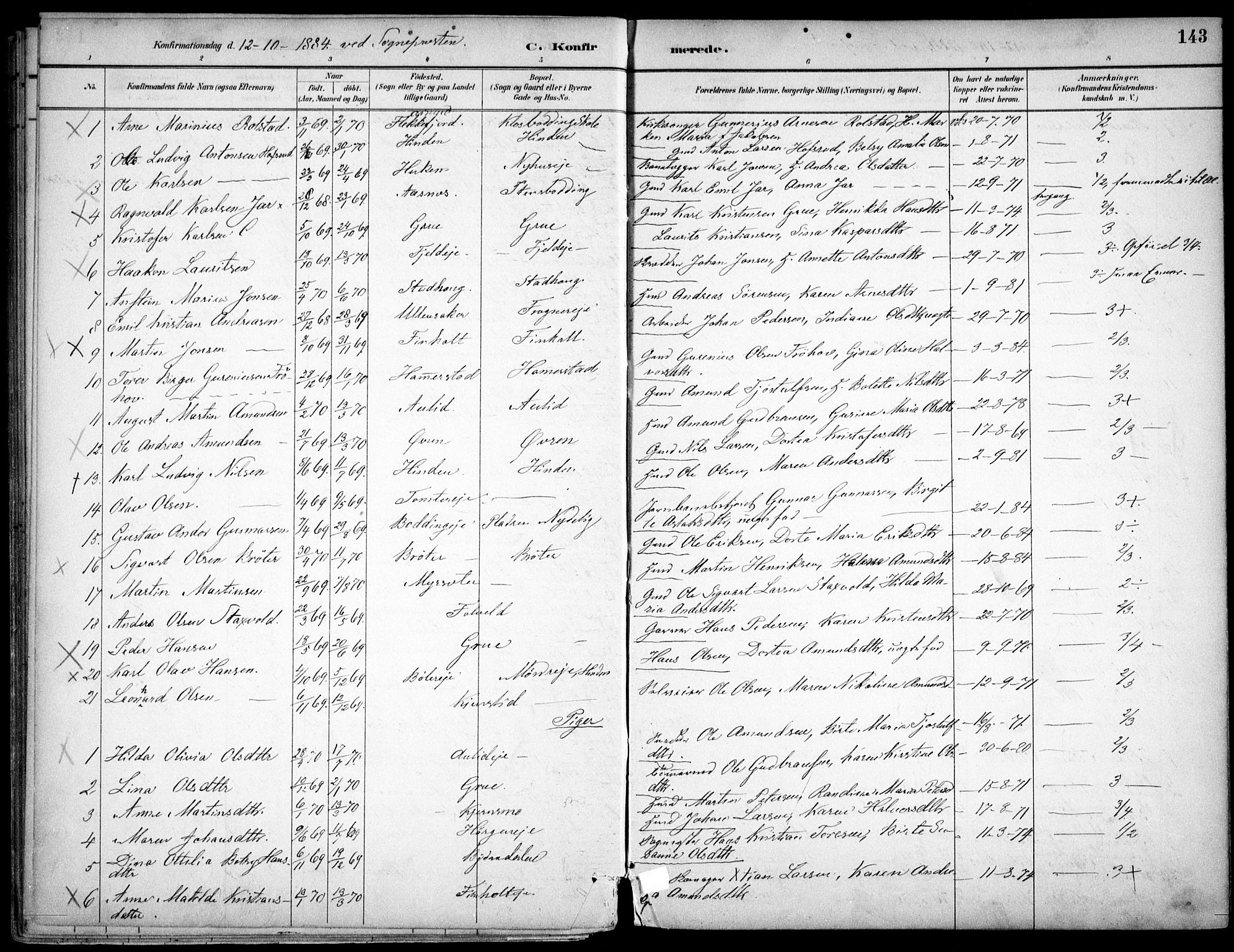 Nes prestekontor Kirkebøker, AV/SAO-A-10410/F/Fc/L0002: Parish register (official) no. IIi 2, 1882-1916, p. 143